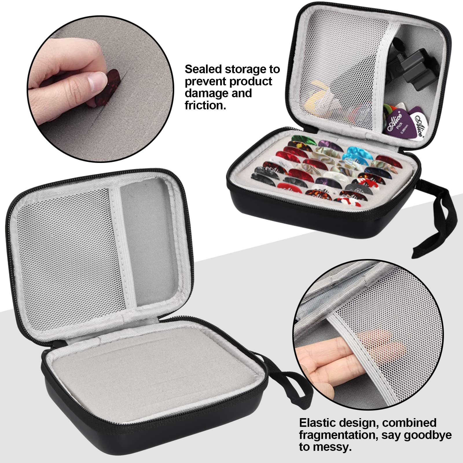 Waterproof Guitar Picks Case, Plectrums Holder with Zipper for Acoustic Bass Electric Guitar (Black) - Image 4
