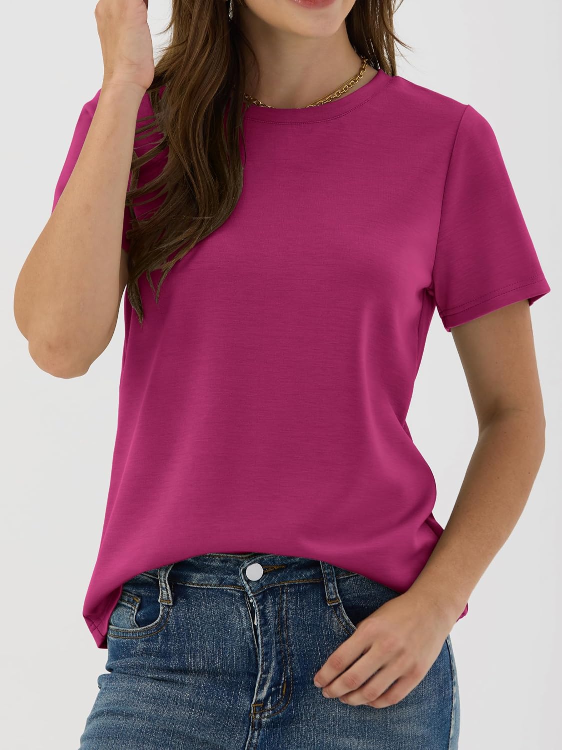 ANRABESS Women Short Sleeve Tops Summer Wrinkle-Free Basic Tee Shirts image 2