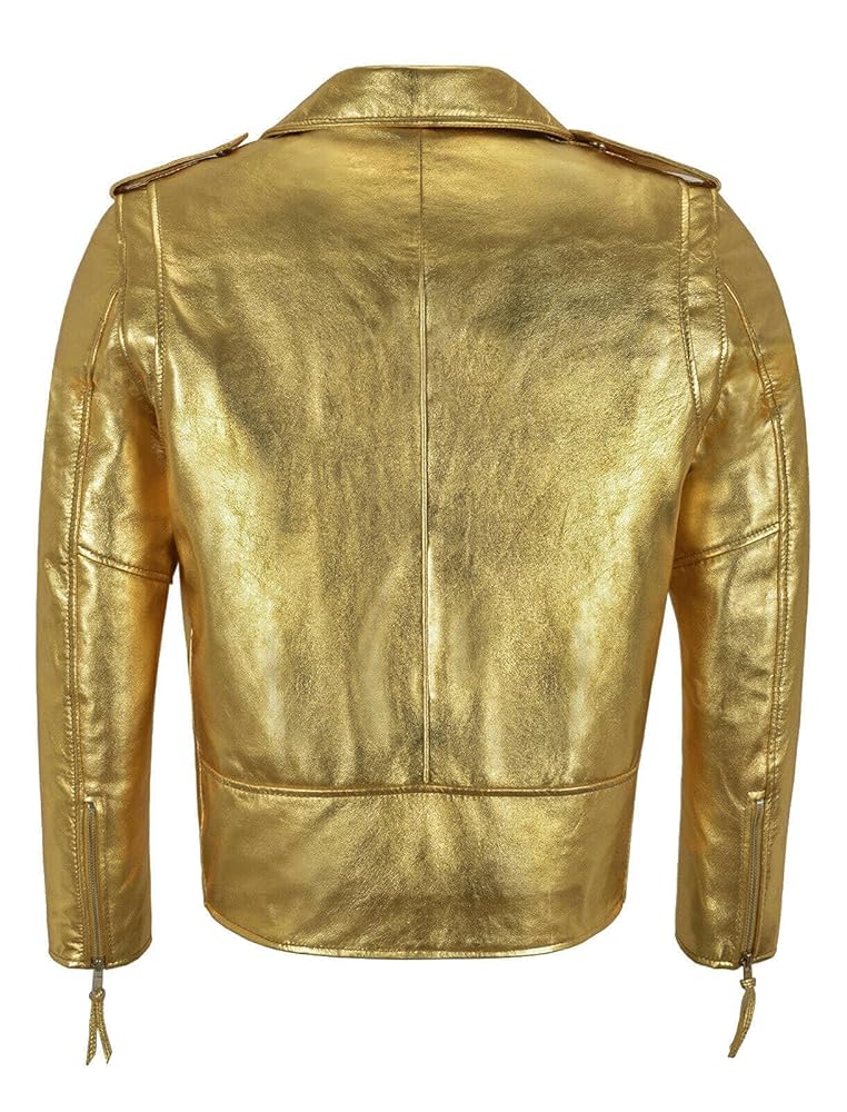 SKY-SELLER Mens Golden Foiled Metallic Biker Faux Leather SKY-SELLER Mens Golden Foiled Metallic Biker Faux Leather