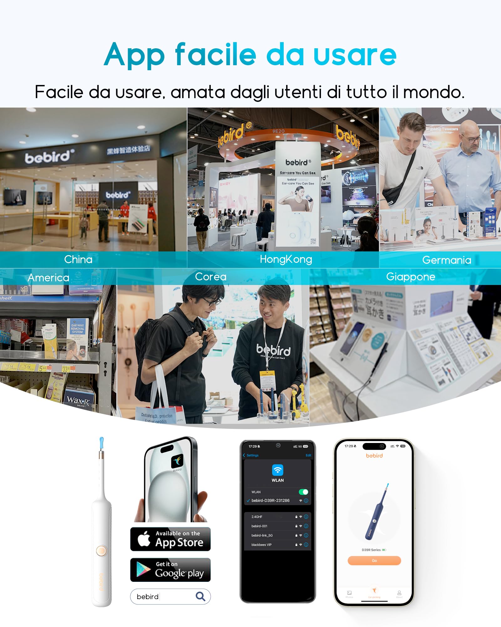 Bebird Otoscopio Digitale, 1920P HD Flessibile Pulisci Orecchie con Telecamera, Kit Rimozione Cerumeper Orecchie/Naso/Gola, Pulizia Orecchie con Pinzette,Punte Sostituibili per Adulti Bambini