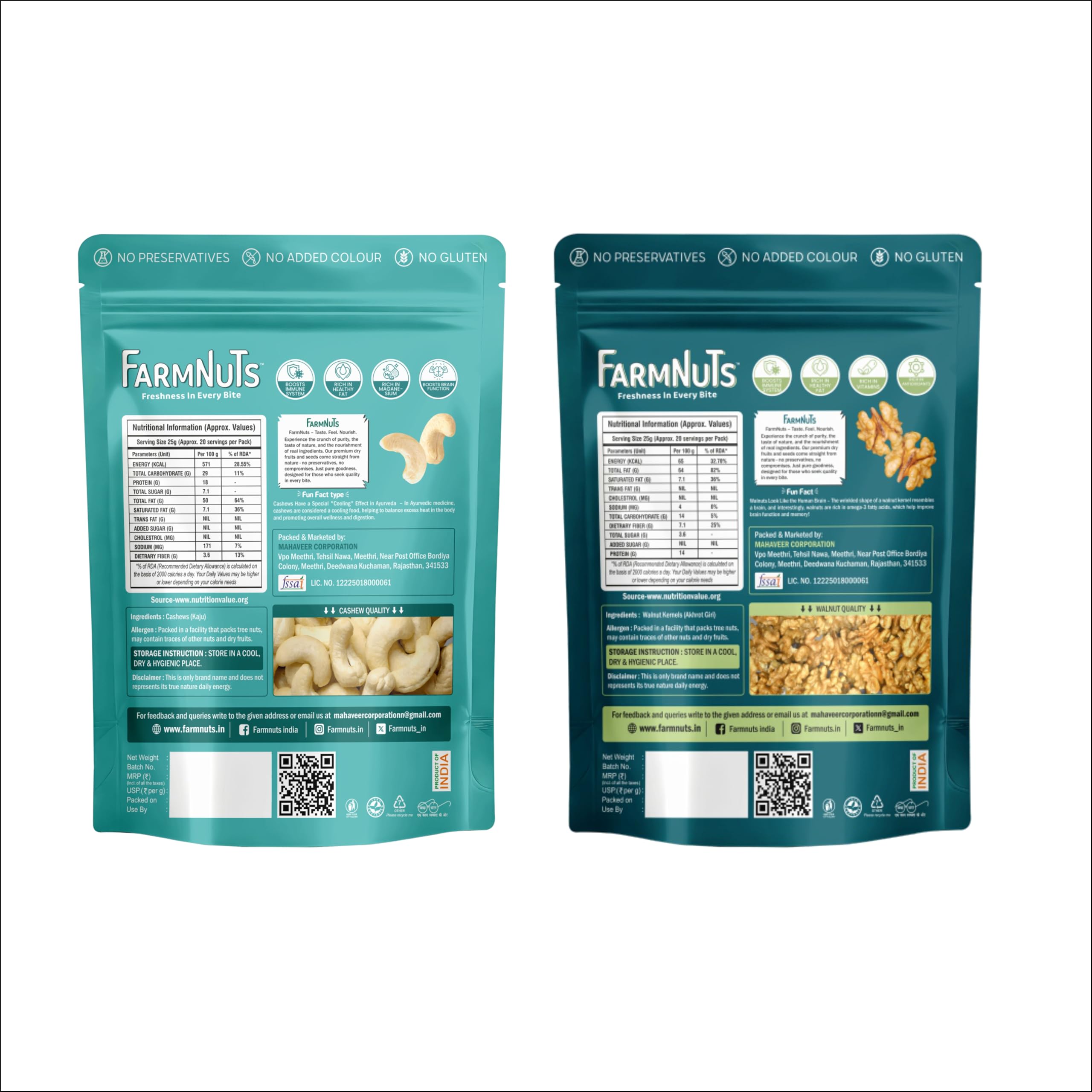 FarmNuts Premium Walnut (200g) and Cashew (200g) Combo, Pack of 2, Rich in Omega-3 & Magnesium. 1