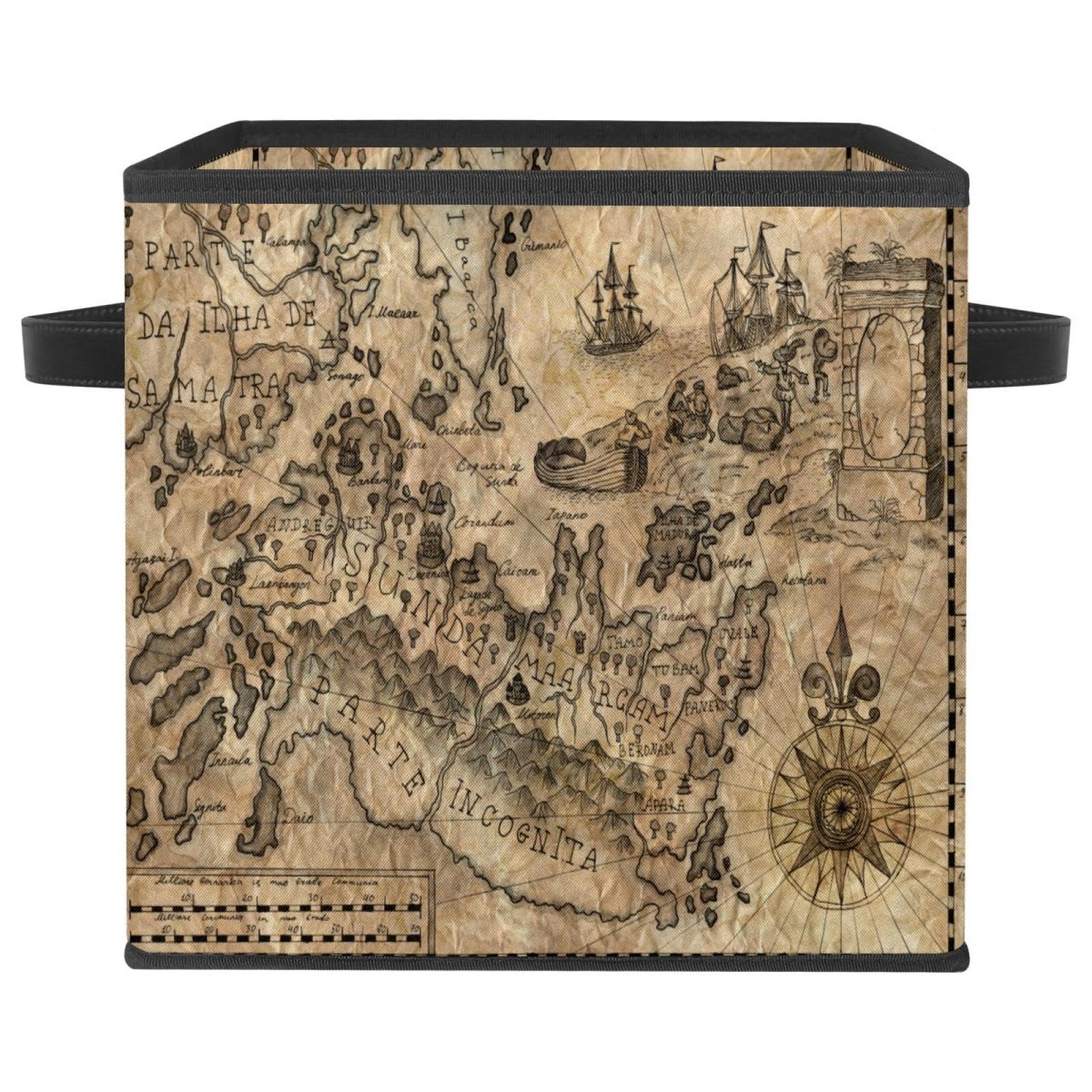 Boîte de rangement pour jouets et livres, cube pliable en tissu au design carte du monde