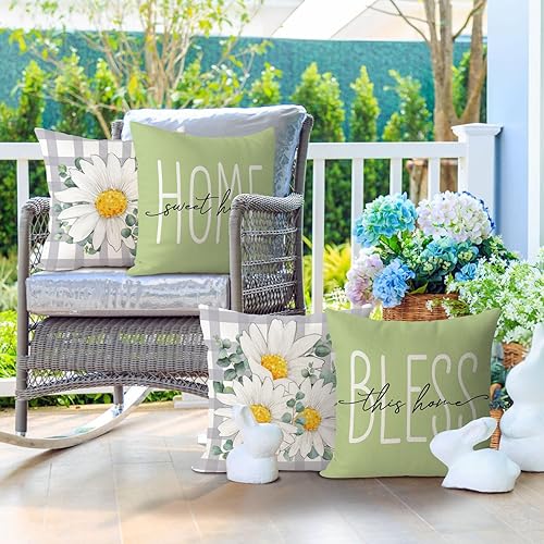 Miniatura 5 de Ficakst Juego de 4 fundas de almohada de 20 x 20 pulgadas, diseño de margaritas con estampado de margaritas y flores de primavera, almohadas