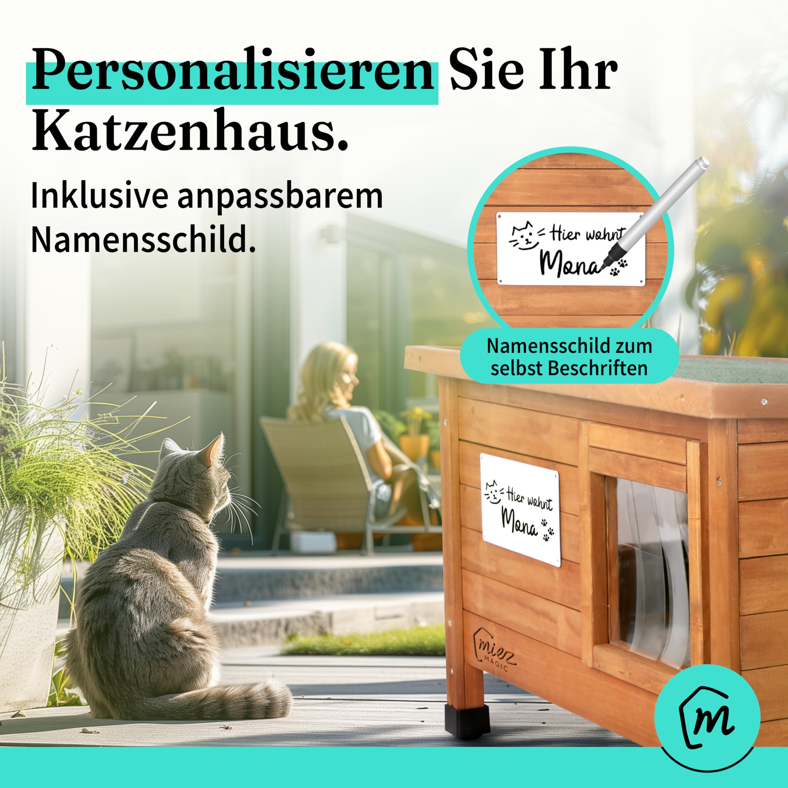 Katzenhaus Outdoor Winterfest isoliert - Robustes Katzenhaus für draussen aus Fichtenholz - Wasserdicht & isoliert mit Dachscharnier - Komfort Katzenhütte inkl. Katzenkissen 67x53x43cm