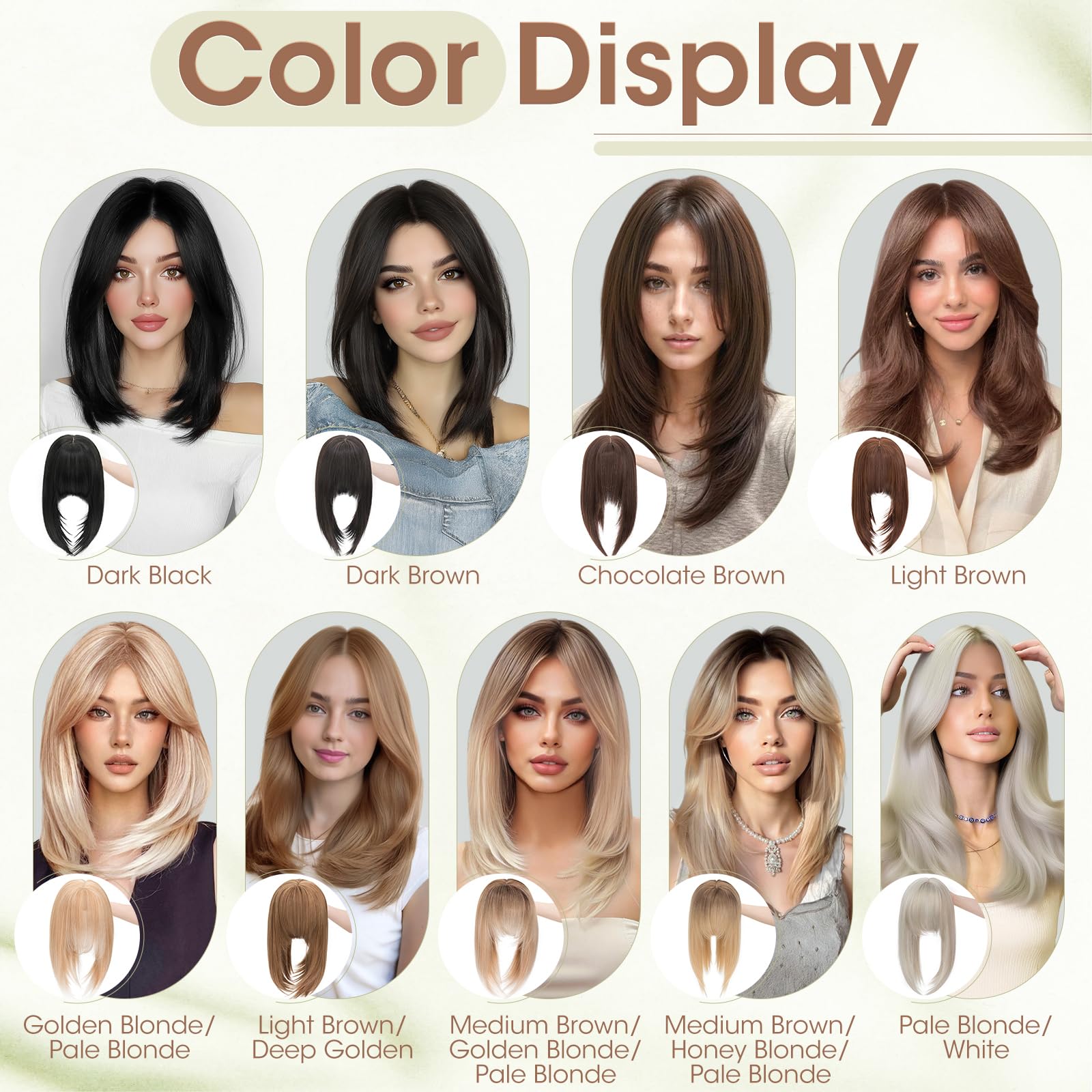 Elailite Hair Topper Donna Clip in con Frangia per Capelli Castano Chiaro/Dorato Intenso, Posticci con Clips Middle Parting Toupet Toupee Protesi 35cm 120g (Base 15cm*15cm)