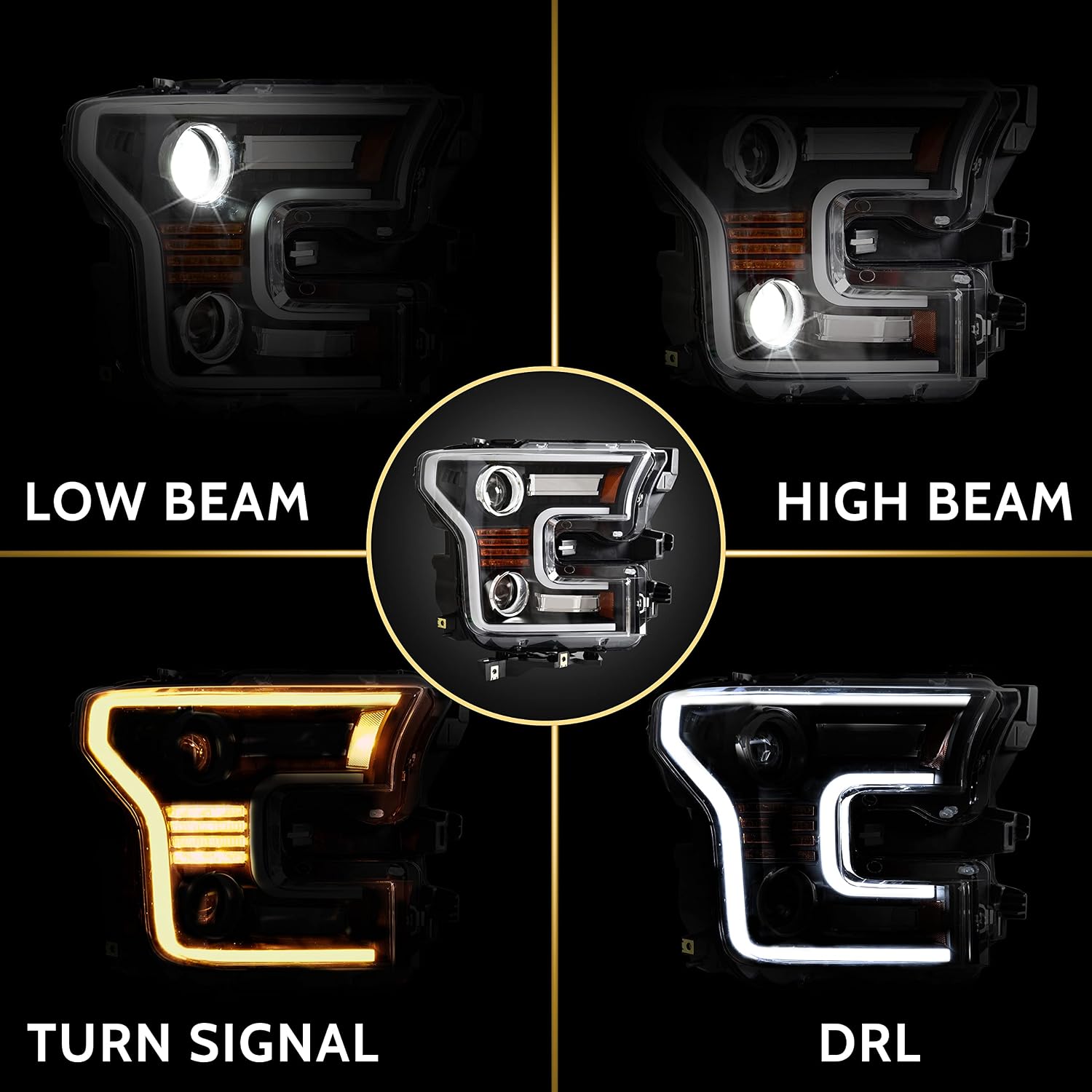 LED Projector Headlights Assembly for F150 2015-2017, Full LED Head Lights with Switchback DRL Dynamic Animation Sequential Turn Signal DOT Approved for Ford F-150 2015-2017 Accessories