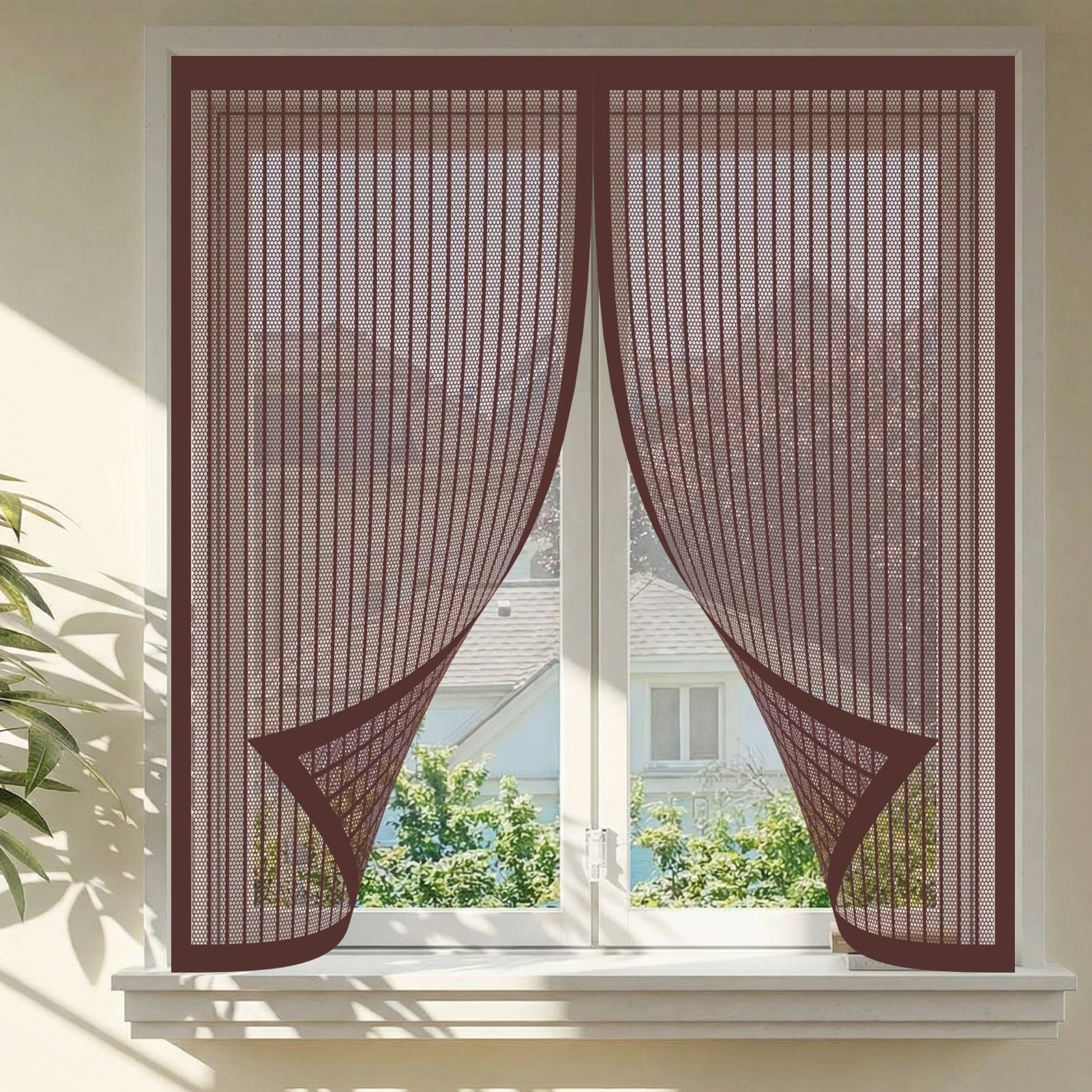 Fly Screens for Windows 192 x 182 cm Easy Installation Bug Net Fly Screen Window Nets Durable & Easy to Maintain Fitted to Multiple Windows, Brown