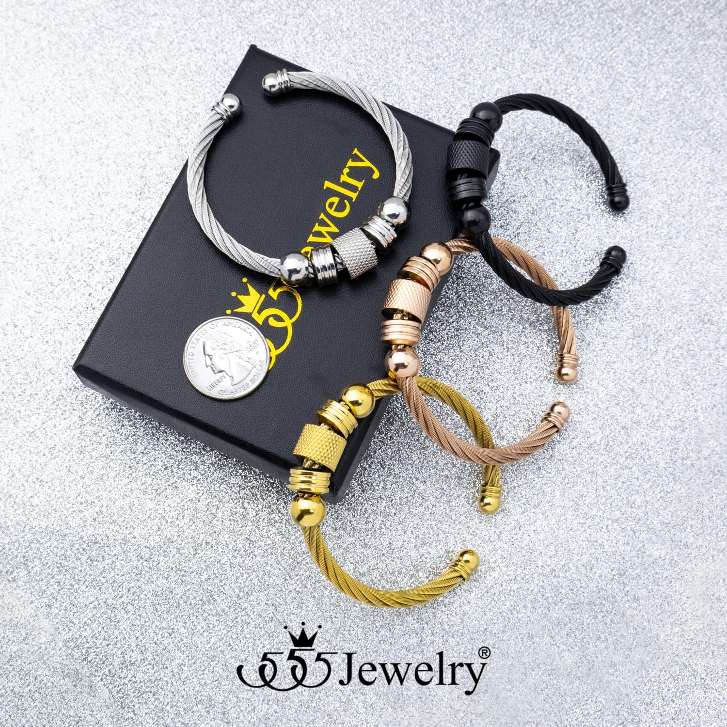 555Jewelry Mens Bracelet Stainless Steel Bracelets for Women Twisted Cable Cuff Bracelet for Men Bead Bracelet Open Cuff Bangles with Charms - Image 5