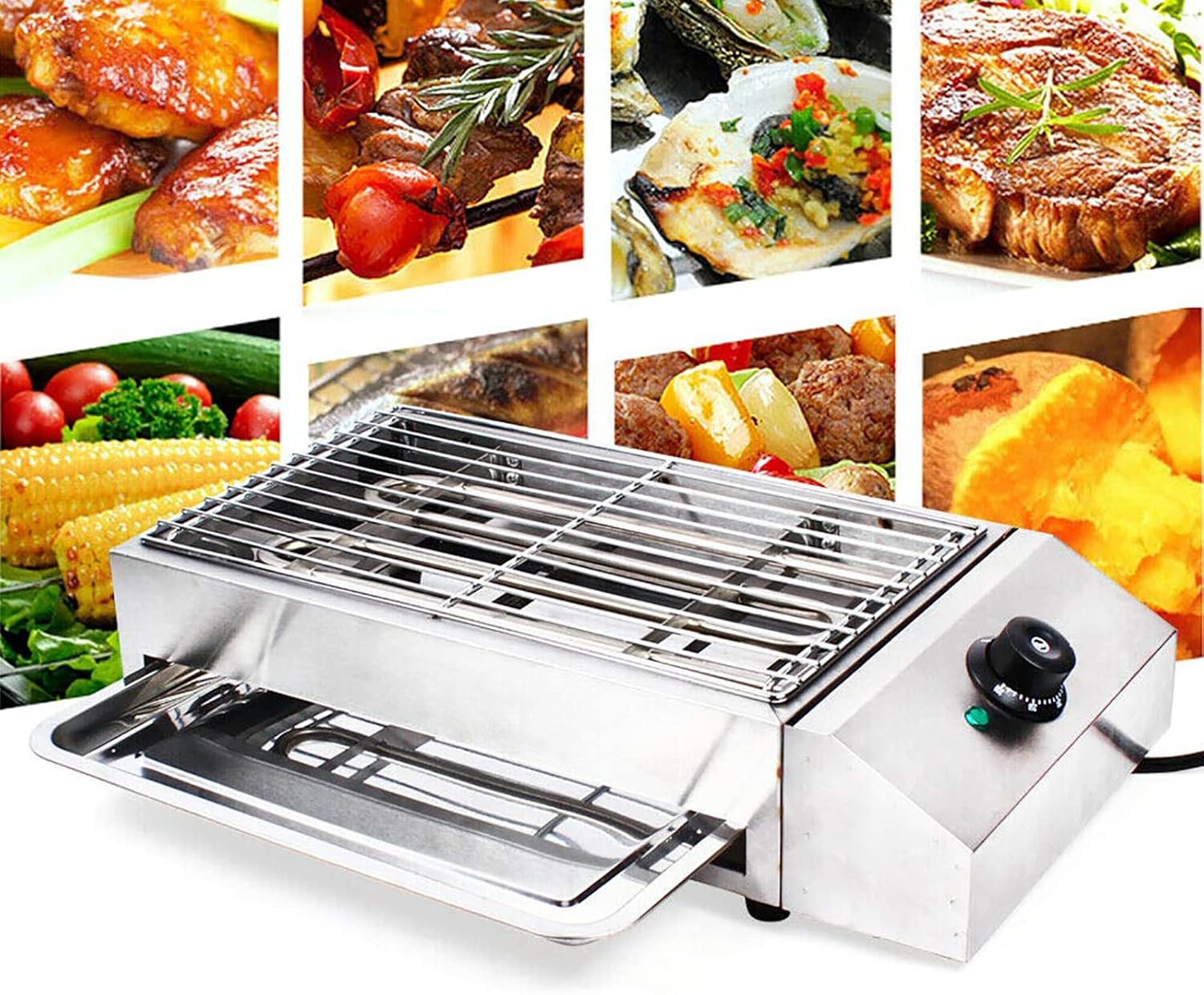 2600W Electric BBQ Grill Commercial and Home Use Countertop Stainless Steel Barbecue Griddle Smokeless Portable Cooking Oven for Indoor Outdoor Picnic