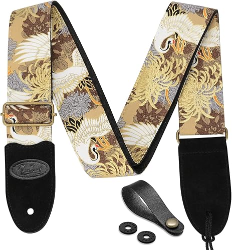 BestSounds ギターストラップ 和柄 自然なフィット感 通気性がいい ロック&ボタンホルダー付き 滑り止め 快適性 アコスティックギター/エレキ/ベース用すとらっぷ