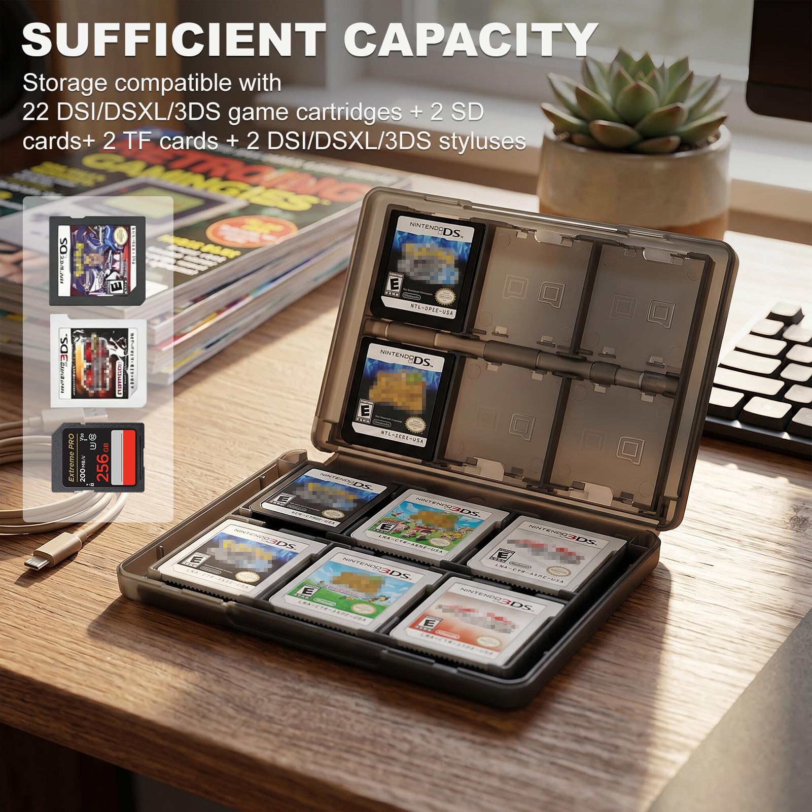 estuche para tarjetas con soporte para juegos 28 en 1 compatible con Nintendo NEW 3DS/NEW 3DS XL/3DS/3DS XL/DSi/DSi XL/DS/NEW 2DS/NEW [negro], Estuche para tarjetas con soporte para juegos 3DS,