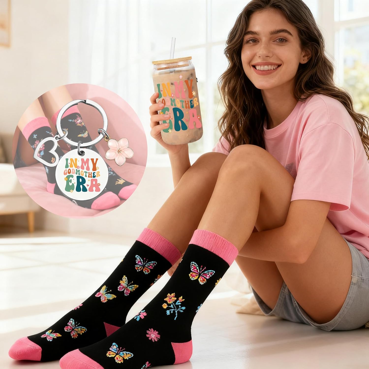 Godmother Gifts for Women, Godmother Proposal Gift, Includes 16 oz Glass Keychain Sock, Birthday Christmas Thanks Present from Goddaughter Godson - Image 8