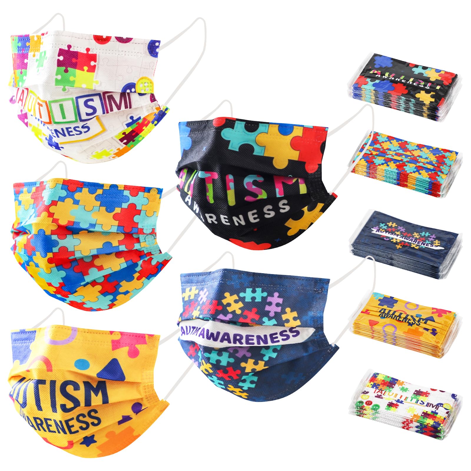 50Pcs Autism Awareness Masks Autism Awareness Accessories, Autism Awareness Bulk Stuff for Boys Girls Adults, Autism Awareness Month Gifts for