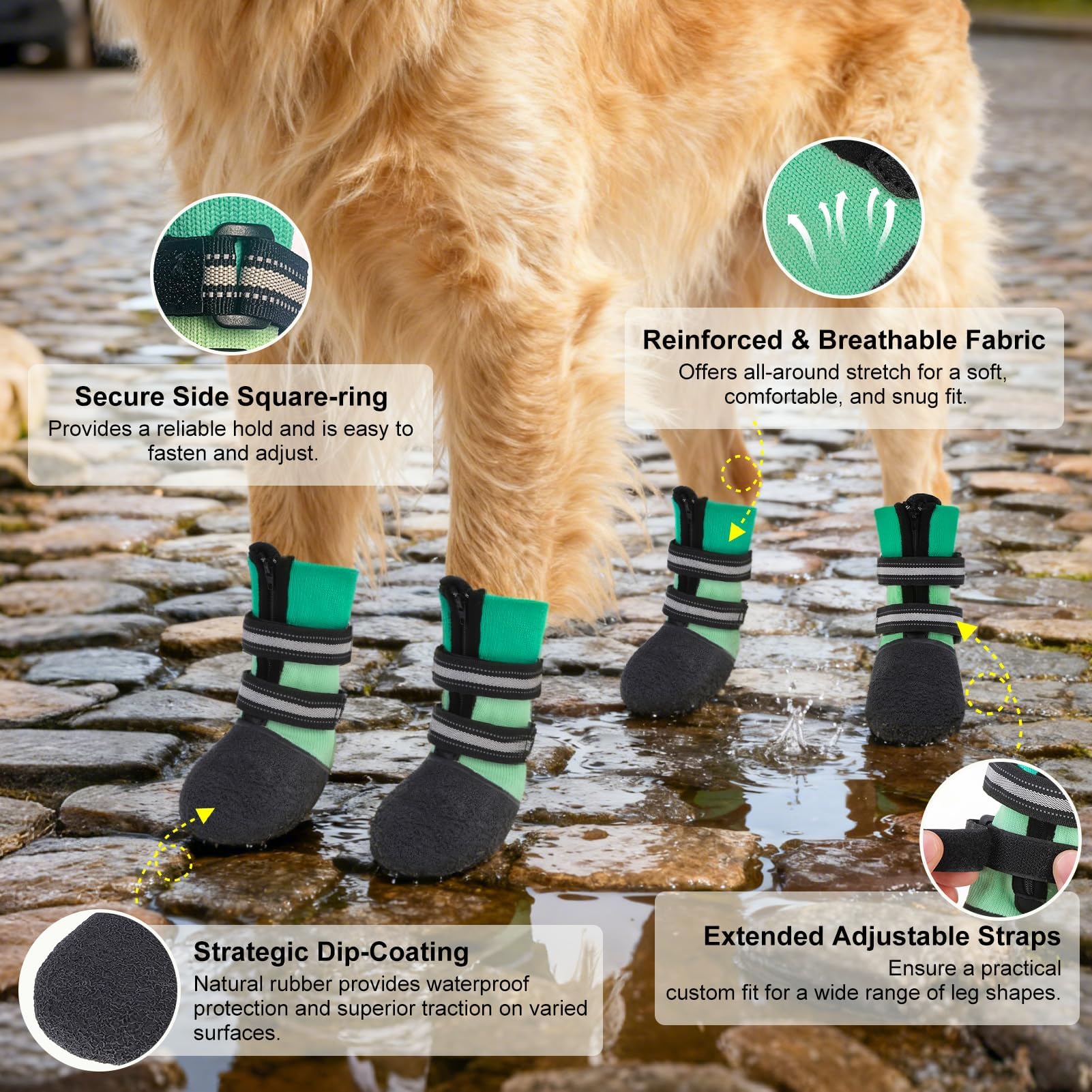 BEAUTYZOO Chaussures imperméables pour chien par temps froid, chaussettes antidérapantes et protections de pattes, fermeture éclair pour éviter le léchage, intérieur et extérieur réfléchissant pour