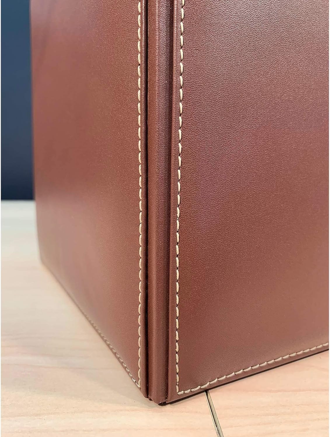 Dacasso Rustic Brown Leather Square Waste Basket, Under 5 Gallons