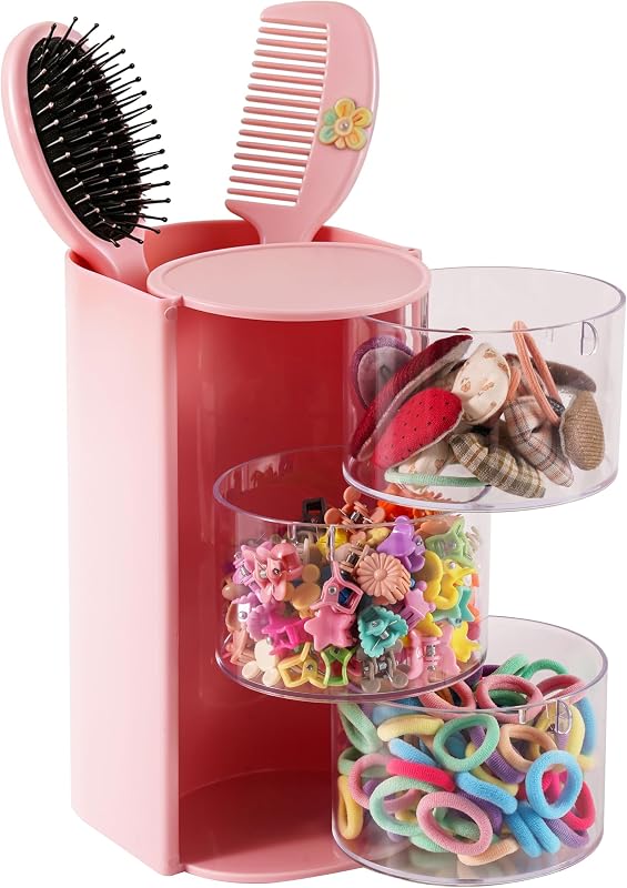 Organizador de acessórios para cabelo Imakmasion com 3 níveis, rotação de 180°, rosa