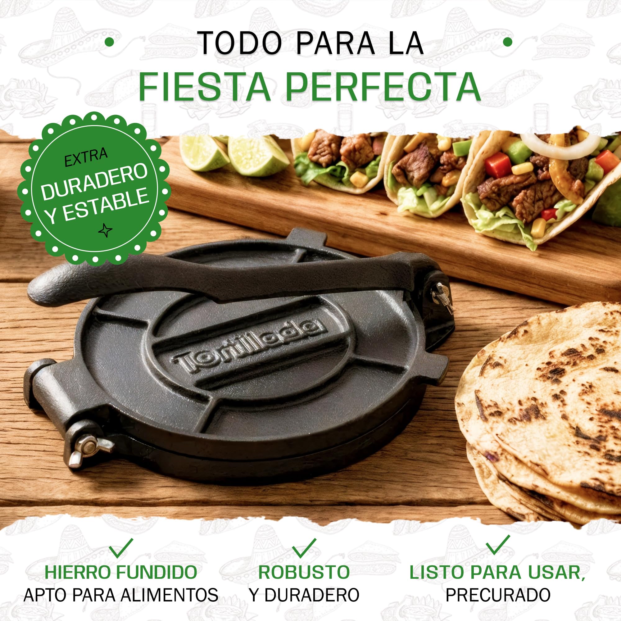 Tortillada - Prensa de tortilla de hierro fundido con recetas Ebook en francés (20 cm)