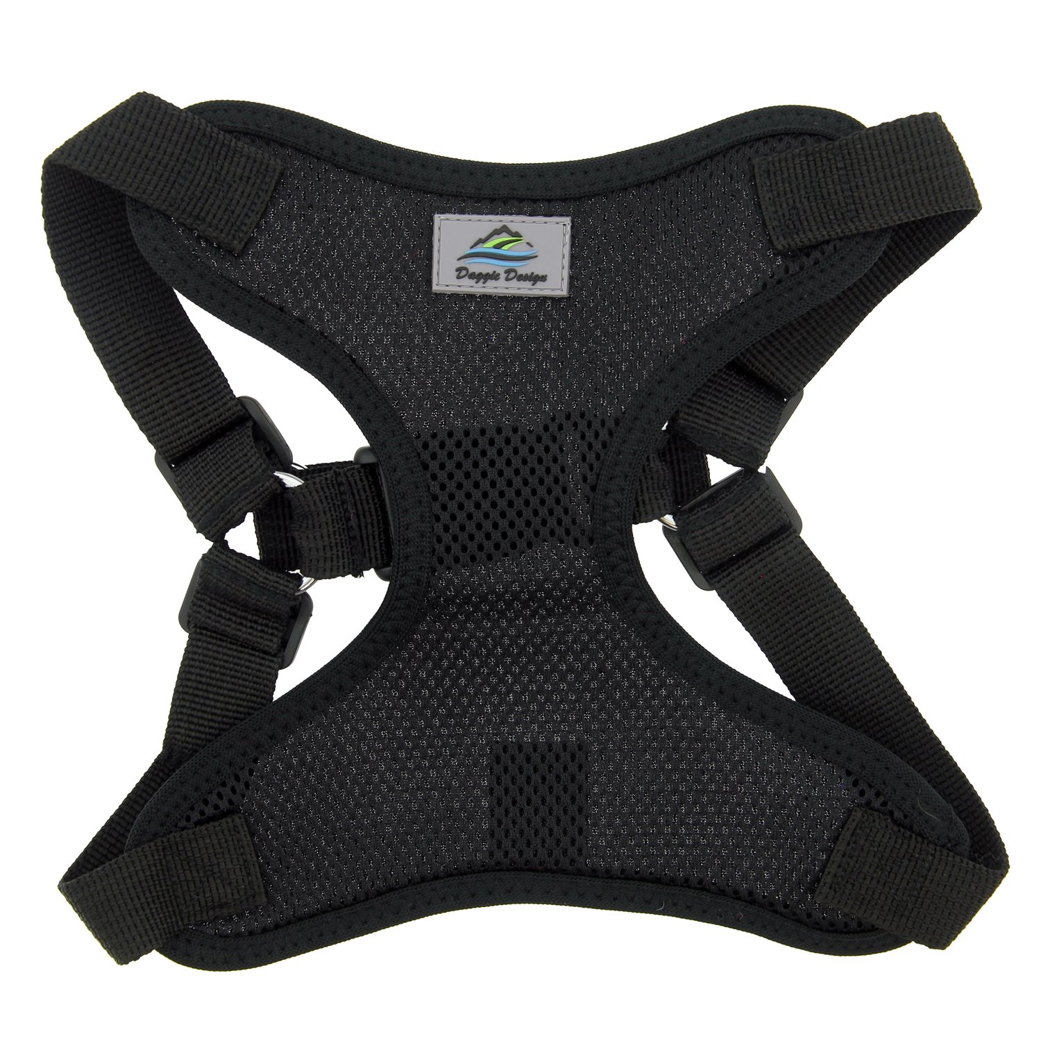 DOGGIE DESIGN Soft Lightweight Wrap and Snap Choke Free Dog Harness - Black (XS)