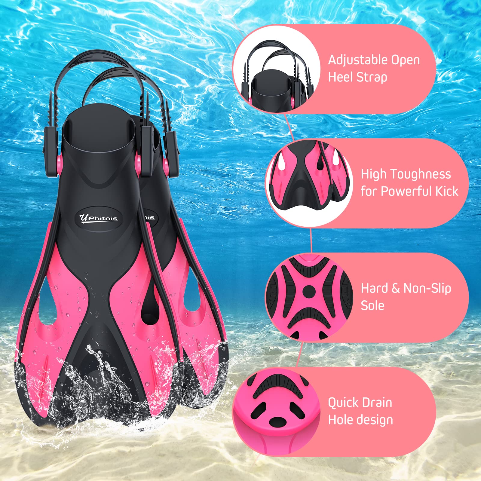 UPhitnis Schnorchelset Kinder mit Flossen,Anti-Fog 180°Panorama Taucherbrille Kinder, Verstellbaren Schwimmflossen und Premium Dry Schnorchel,3 in 1 Schnorcheln Set für Kinder mit Tragetasche