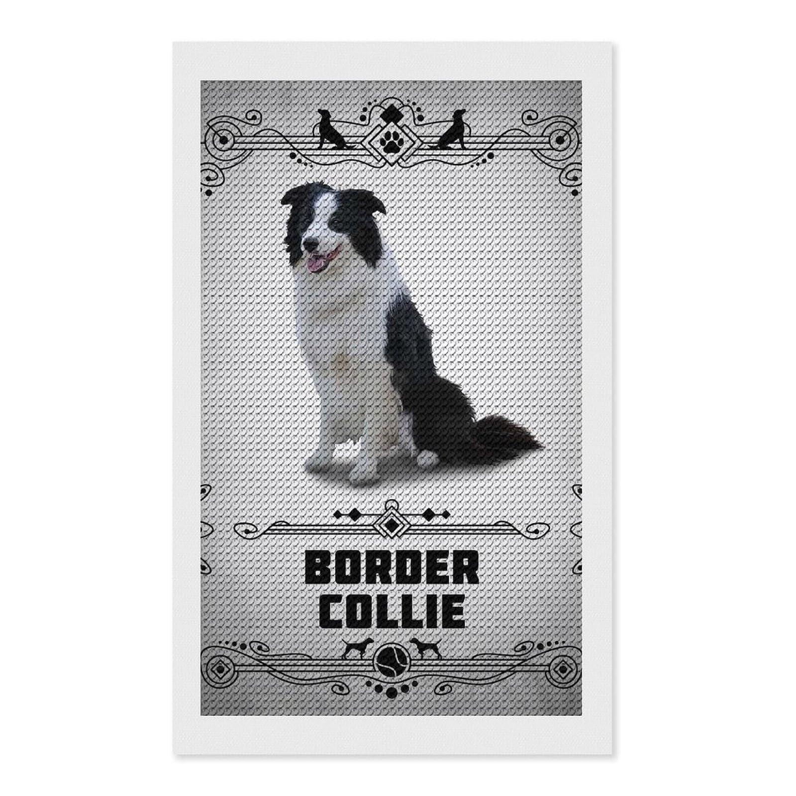 Junmoney Border Collie Diamond Painting Canvas Kit 12"x20", Round Gems, Living Room Decor, Seasonal Gift Choice, Modern Decor
