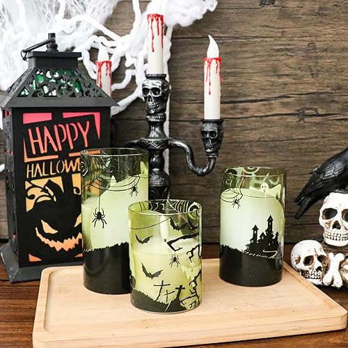 Miniatura 4 de DRomance Velas de araña de vidrio sin llama con control remoto y temporizador, funciona con pilas, con mecha 3D realista, parpadeante, velas LED de