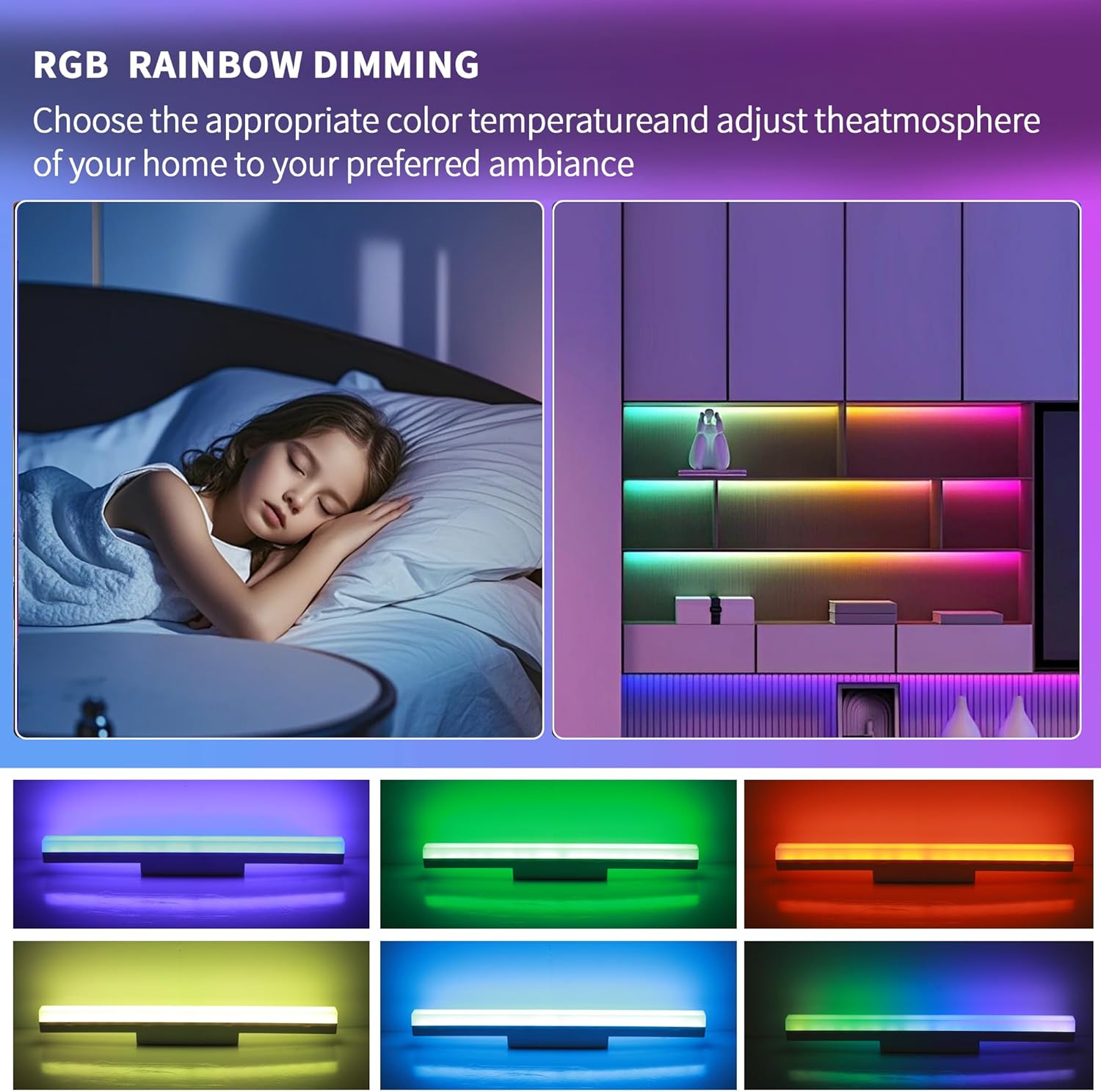 Led Mirror Vanity Lights Set of 2, Magnetic 4000Mah Battery Rechargeable RGB+6400k Color Changing wall Sconces with Remote Dimmable and Timer for Makeup, Cabinet, Closet