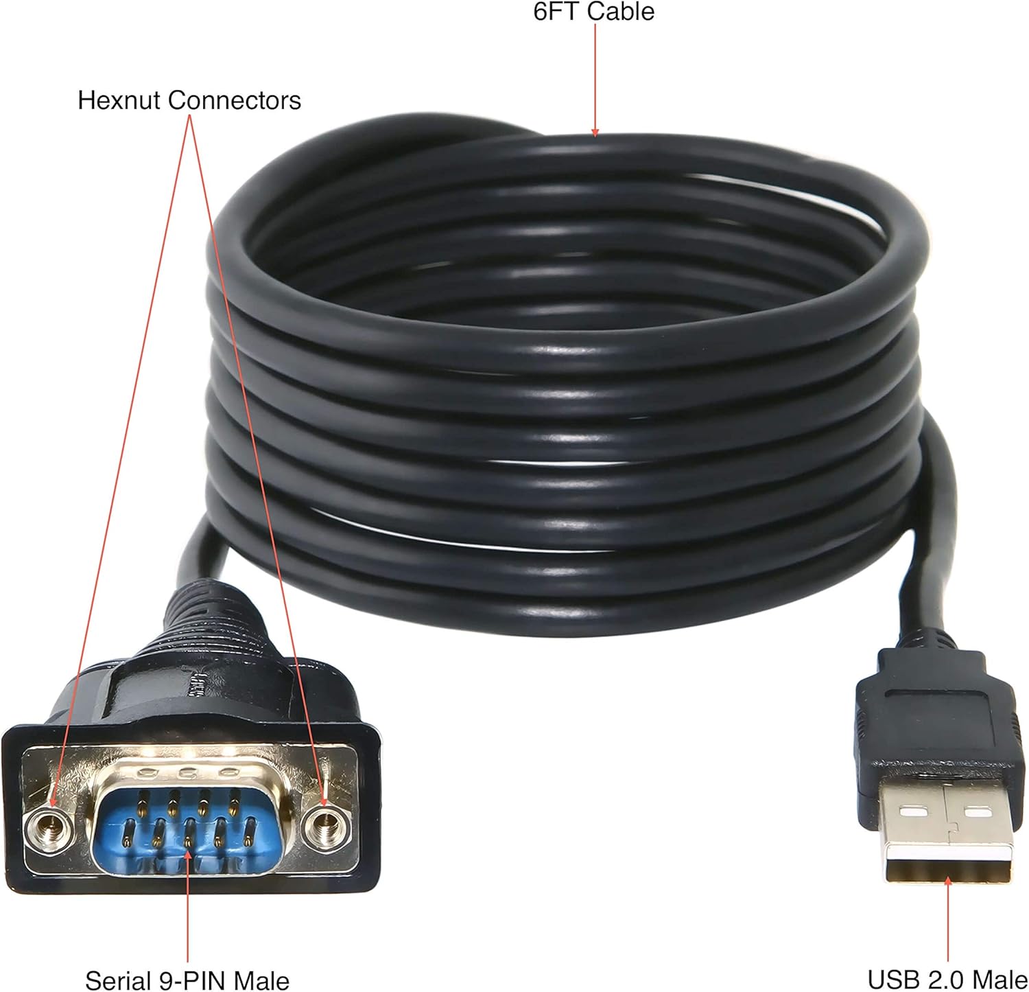 SF Cable 6 ft USB 2.0 to Serial (9-pin) DB9 RS-232 Cable (FTDI Chipset)