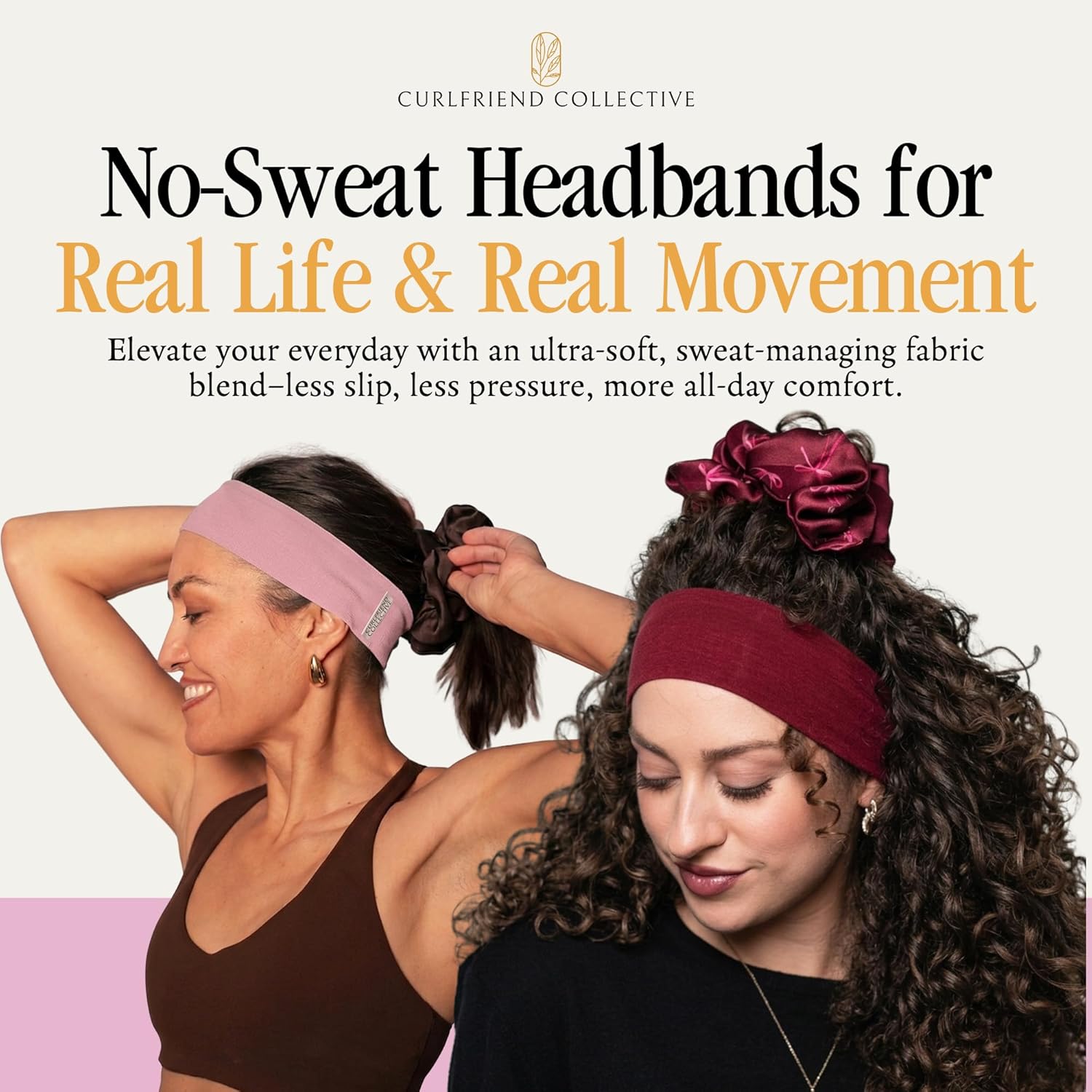 Curlfriend Collective No Sweat Headbands for Women – Non Slip Workout Headband for Gym, Yoga & Running, Soft Sweat Band, Breathable Tencel Wool Blend, Comfortable Fit for All Hair Raspberry/Pink
