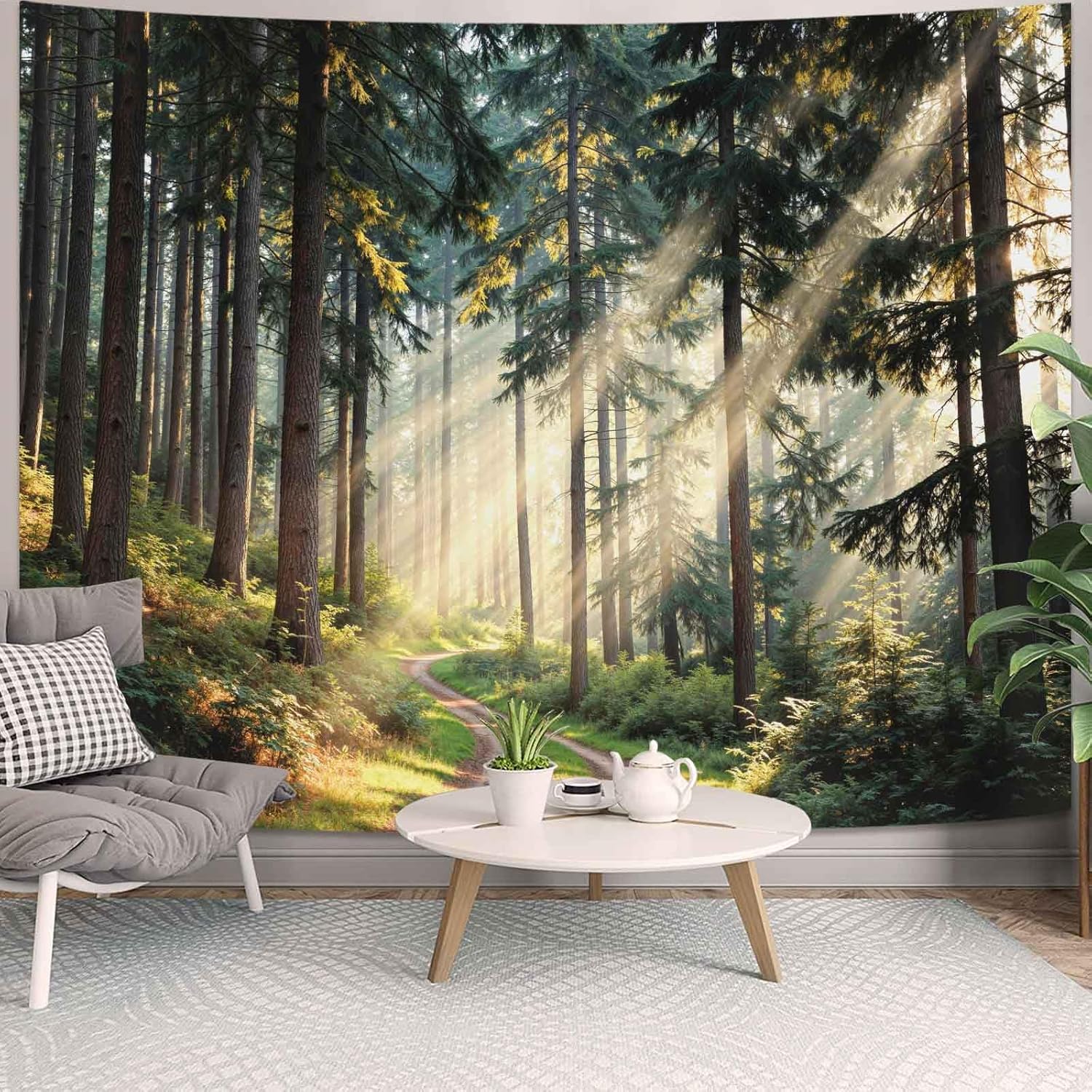 Kanuyee Serene Forest Wall Tapestry, Nature Scene Tapestries for Room Decor, Sunlit Forest Tapestry 80"x60"