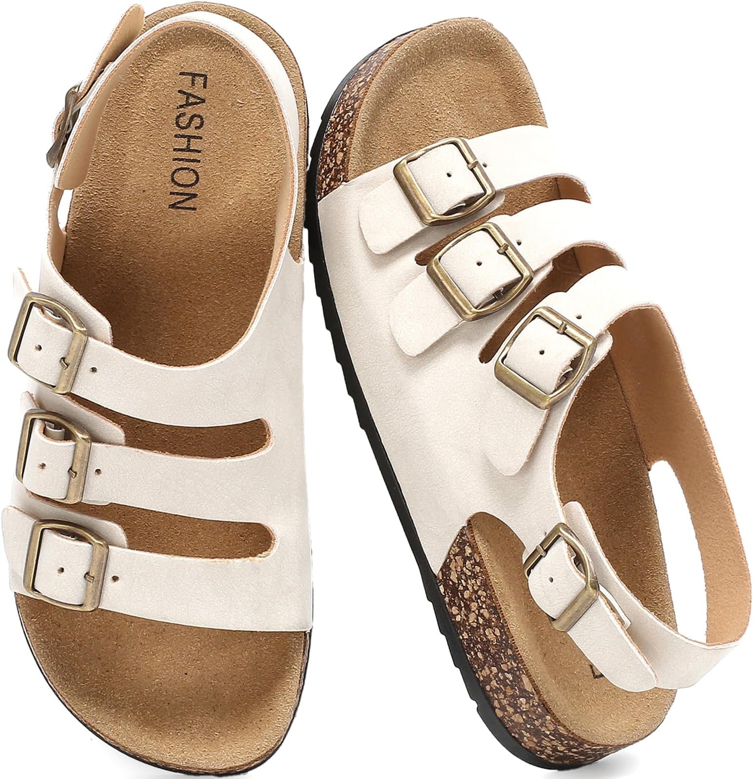 Womens Cork Footbed Sandals With Back Strap, Men Adjustable Buckle Slip-On Slingback Slides Sandals Suede Memory Foam Comfortable Non Slip Beach Slippers for Summer Shoes Footwear