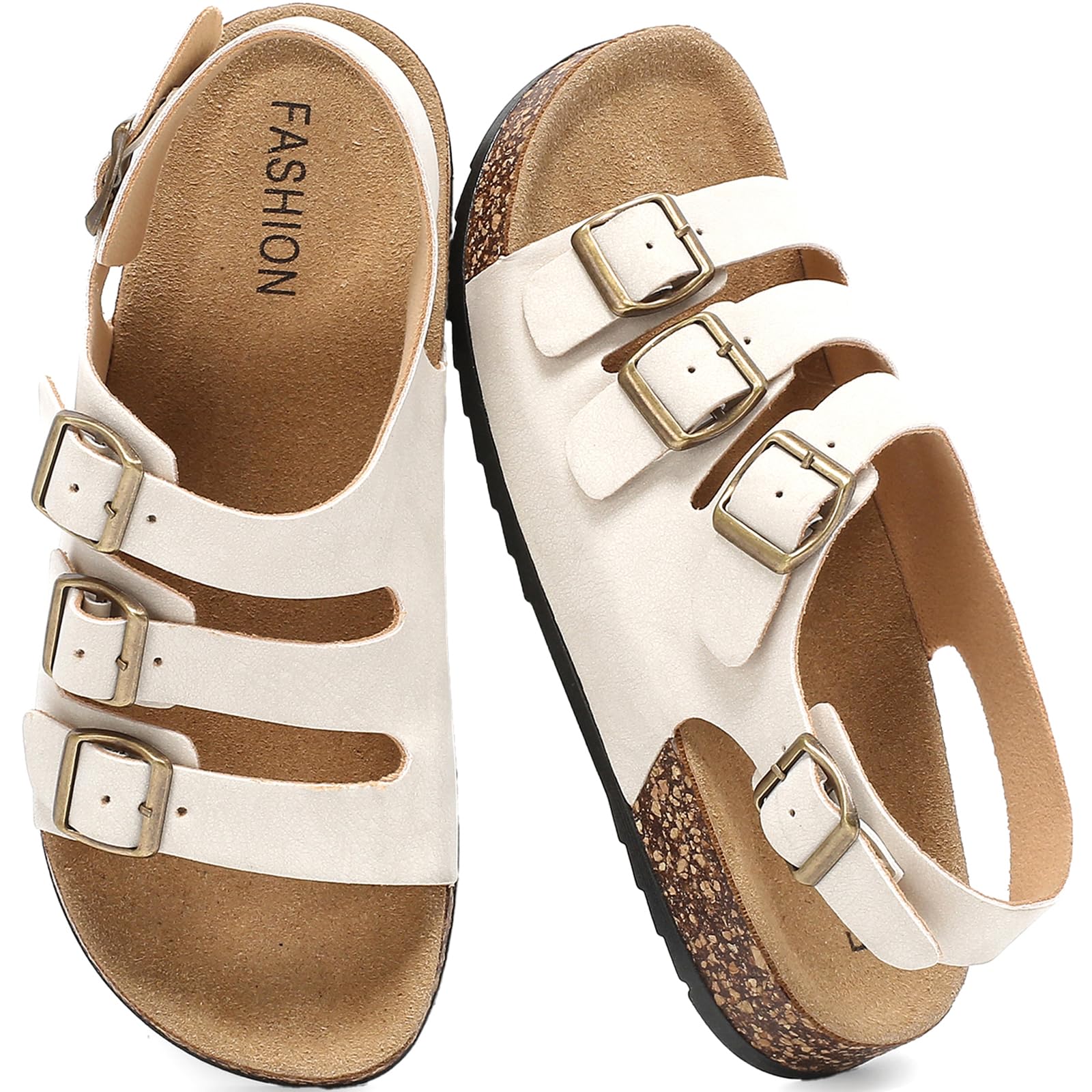 Womens Cork Footbed Sandals With Back Strap, Men Adjustable Buckle Slip-On Slingback Slides Sandals Suede Memory Foam Comfortable Non Slip Beach Slippers for Summer Shoes Footwear