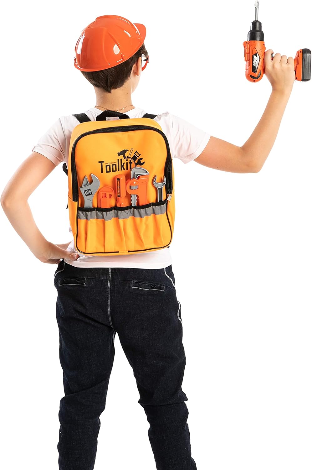 JOYIN 32 PCS Kids Construction Tool Toy Set Backpack of Tool Toys with Electric Power Drill Toy, Construction Helmet, Construction Tool Accessories for Construction Pretend Play : Toys & Games