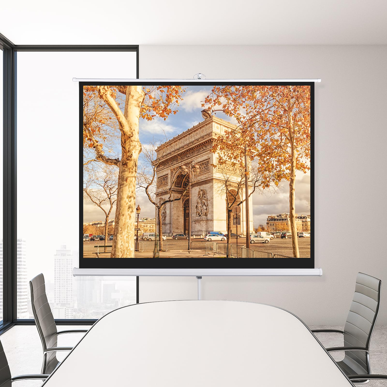 Fabulcozy Écran de Projection avec Support trépied réglable en Hauteur écran vidéo projecteur 84 Pouces Format 4:3 171L x 131H cm pour Home Cinéma et Entreprise,Blanc