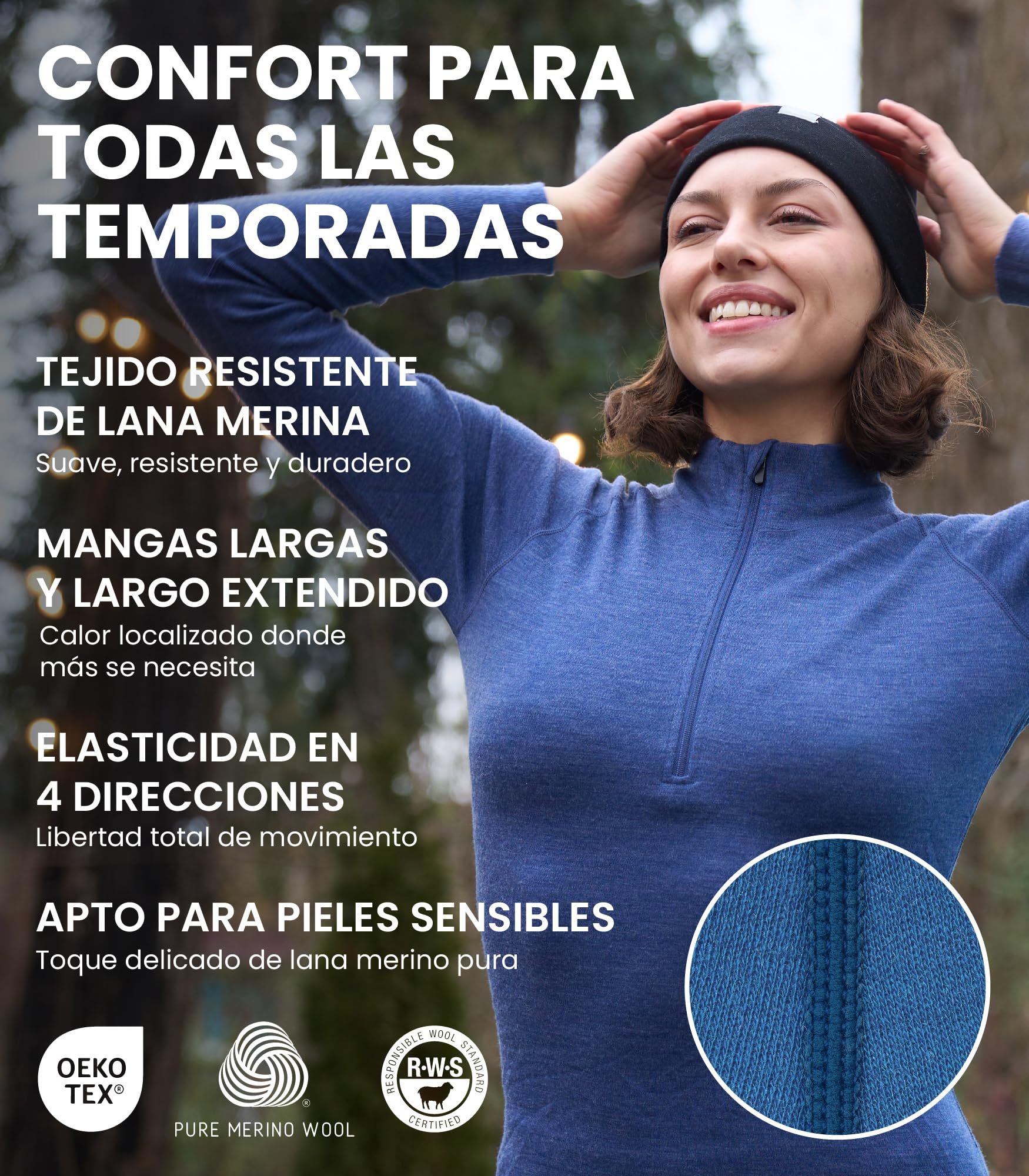 Merino.tech Camiseta Lana Merino Media Cremallera Mujer Transpirable Suave Cálida