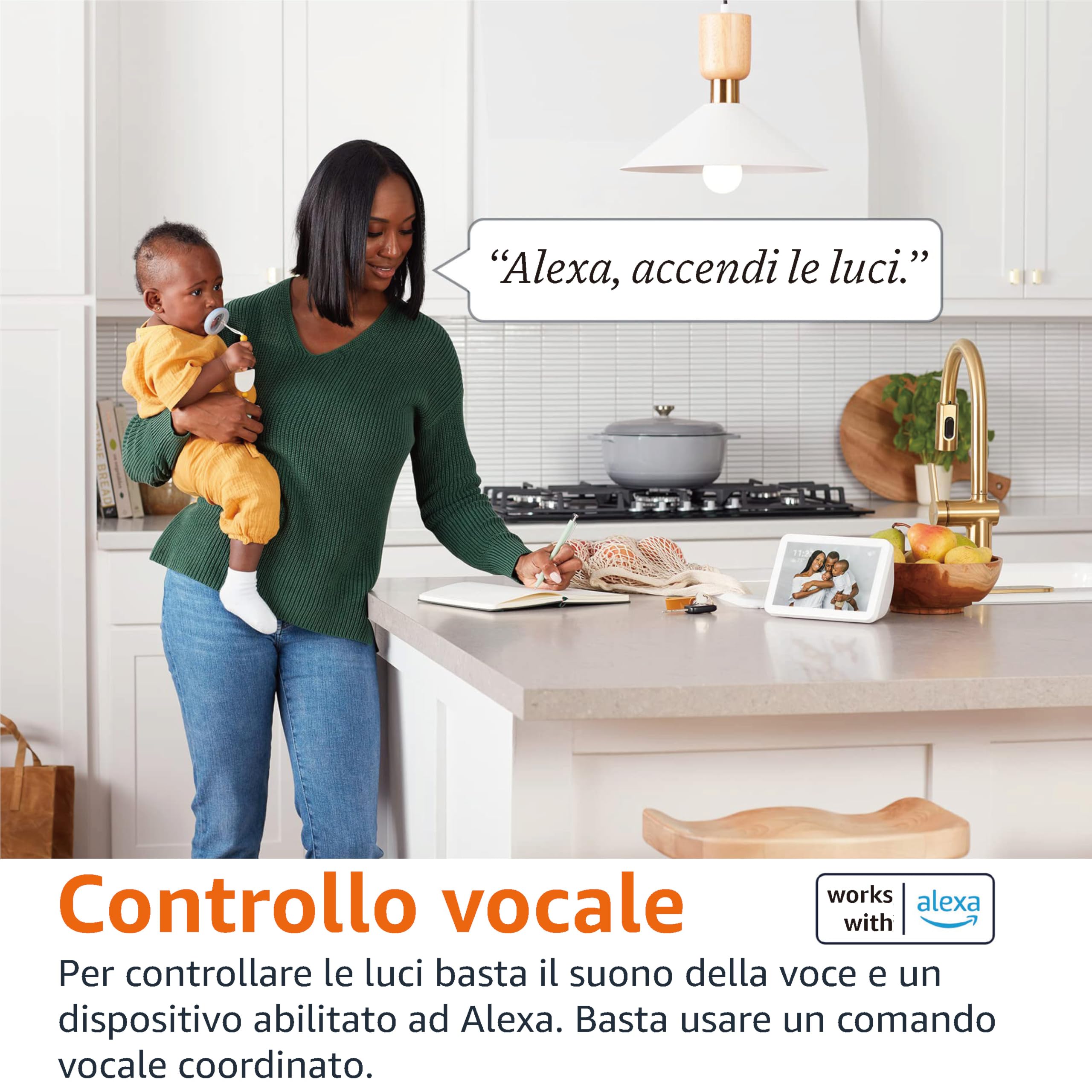 Amazon Basics Lampadina LED intelligente A60, dimmerabile, attacco E27, bianco caldo, WiFi da 2,4 GHz, 8.5 W, compatibile solo con Alexa, 1 confezione