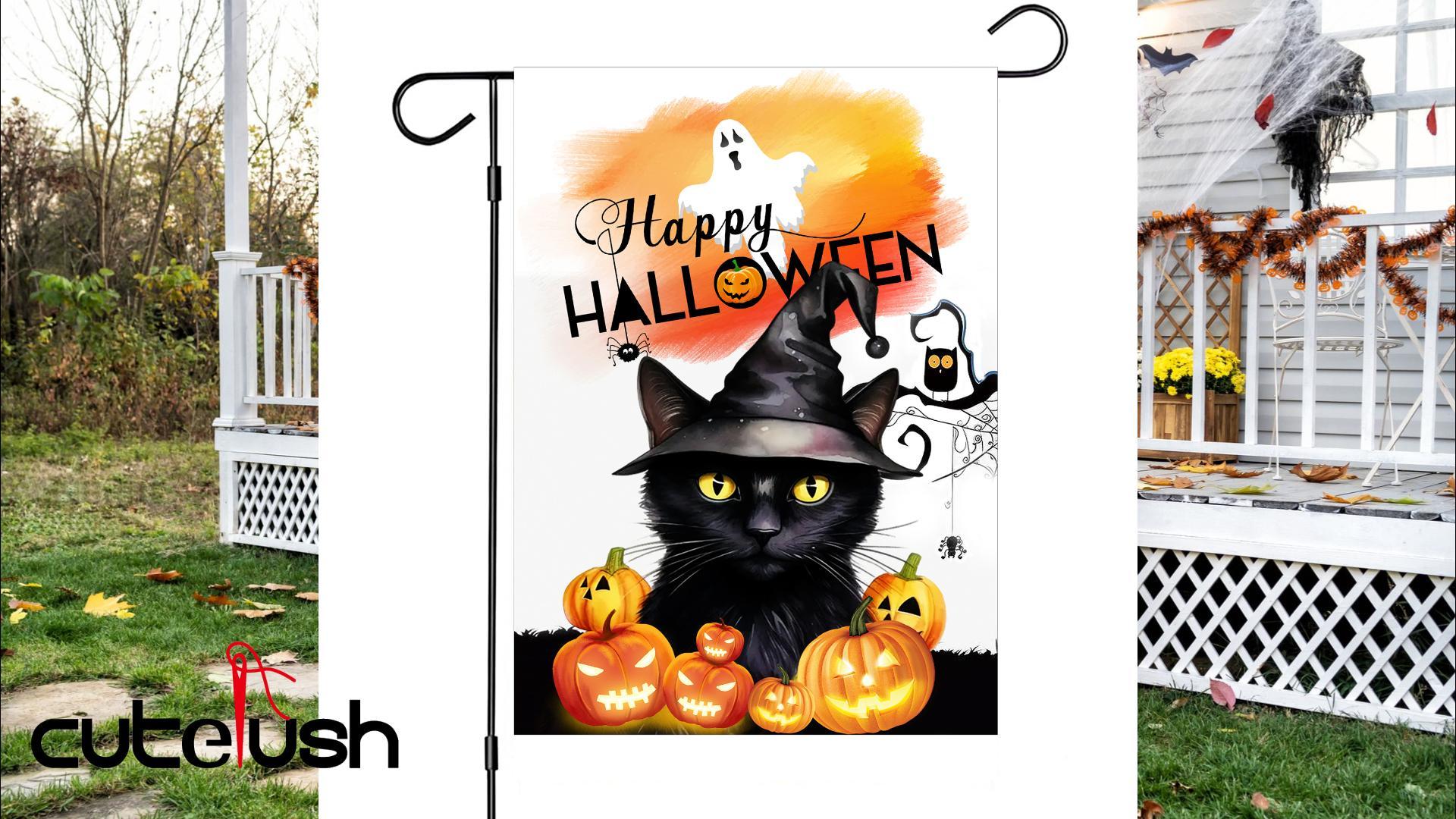 Cuteiush Halloween-Gartenflagge, 30,5 X 45,7 Cm, Doppelseitig, Jute, Kätzchen-Design