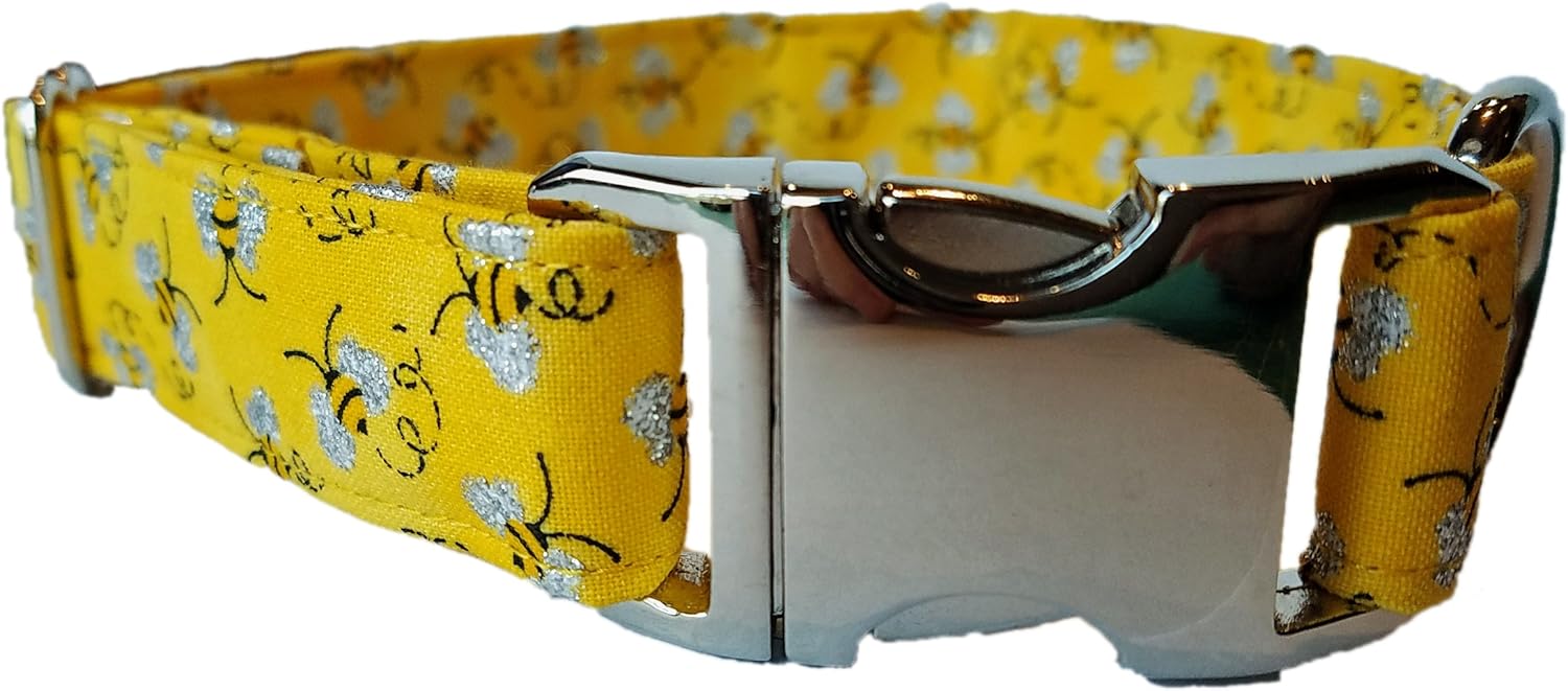 Britches4Stitches Metal Buckle Yellow Bumblebee Dog Collar