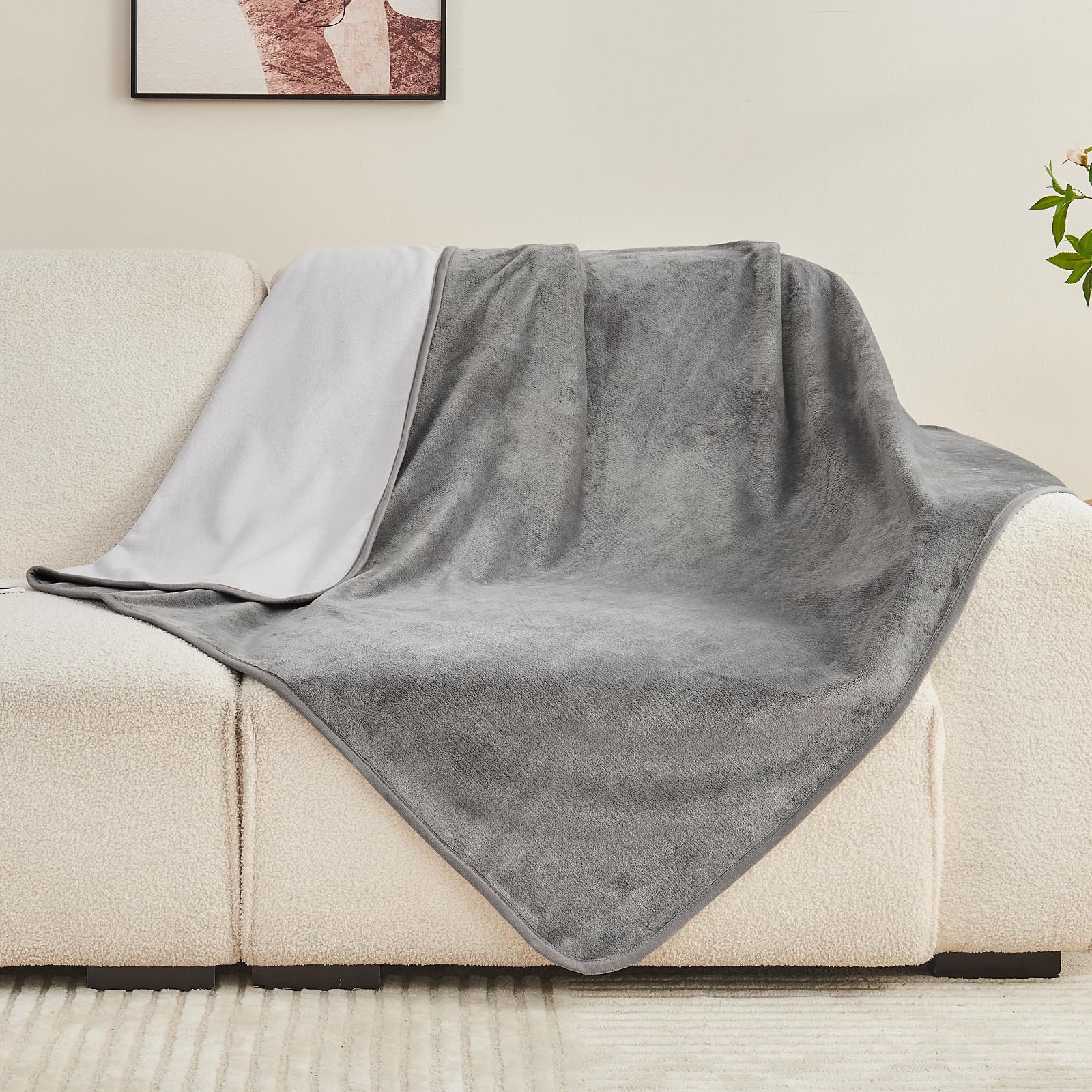 Yaning Waterproof Blanket 101x152cm for Adults Reversible Waterproof Bed Cover for Dogs Cats Pets Soft Leakproof Blanket for Bed Couch Sofa Furniture Protector Grey/Light Grey