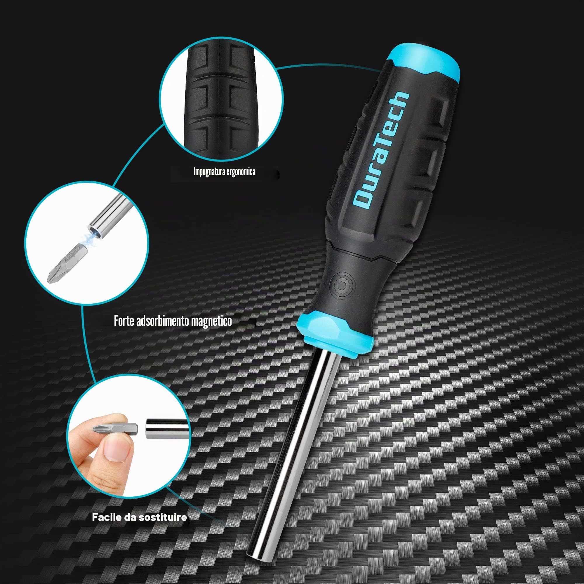 DURATECH Set di Cacciaviti 60 in 1, Set di Cacciaviti Multifunzionali (Piatta, Phillips, Torx, Hex), Design di Stoccaggio, Adatto alla Manutenzione delle Macchine e alle Riparazioni Quotidiane