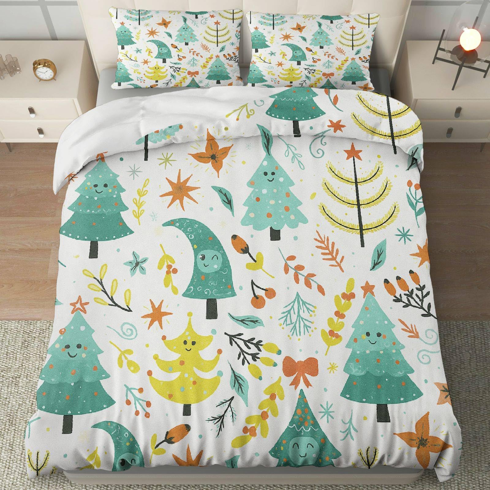 Parure de lit sapin de Noël et étoiles housse de couette 210x210 cm