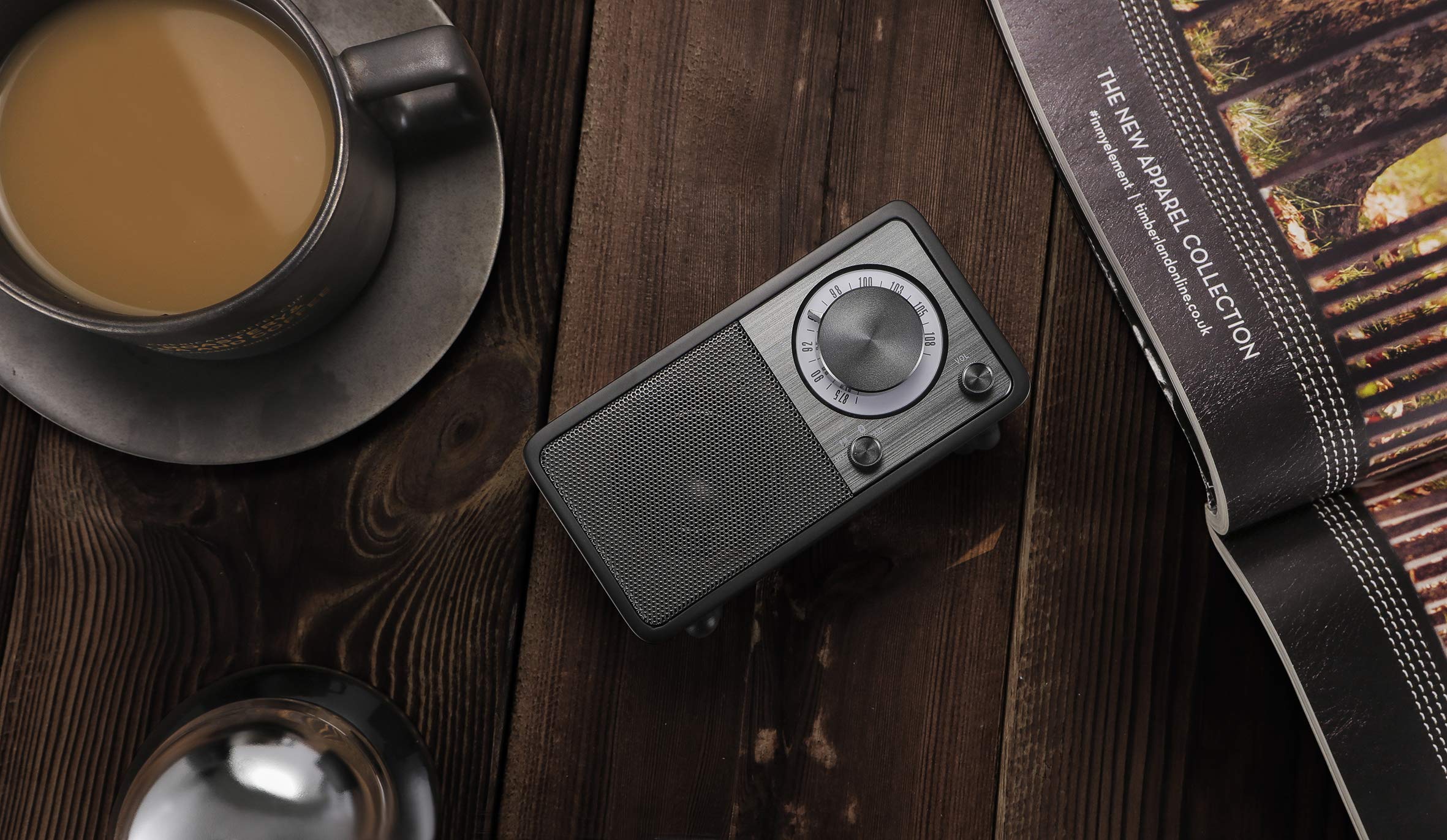SANGEAN WR-7 – Kompaktes, tragbares Radio mit FM, Bluetooth, integriertem Akku, edlem Echtholz-Gehäuse, Matt-Schwarz