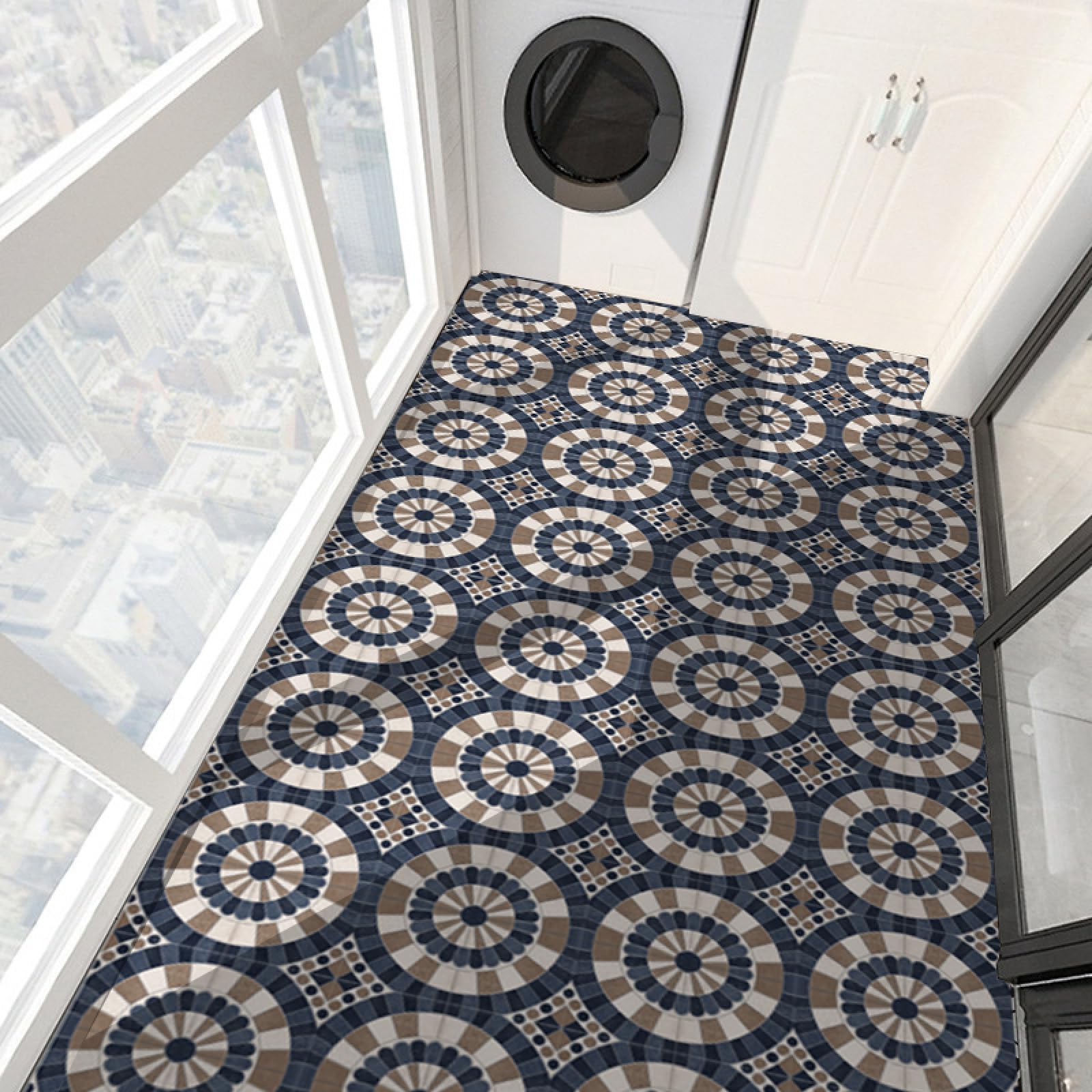 Stick on Tiles Blue Brown Mandala Tile Stickers for Bathroom Kitchen Backsplash Waterproof Tile Covers for Fireplace Surround Cabinet Furniture Stick on Kitchen Tiles 20x20 cm/10 pcs