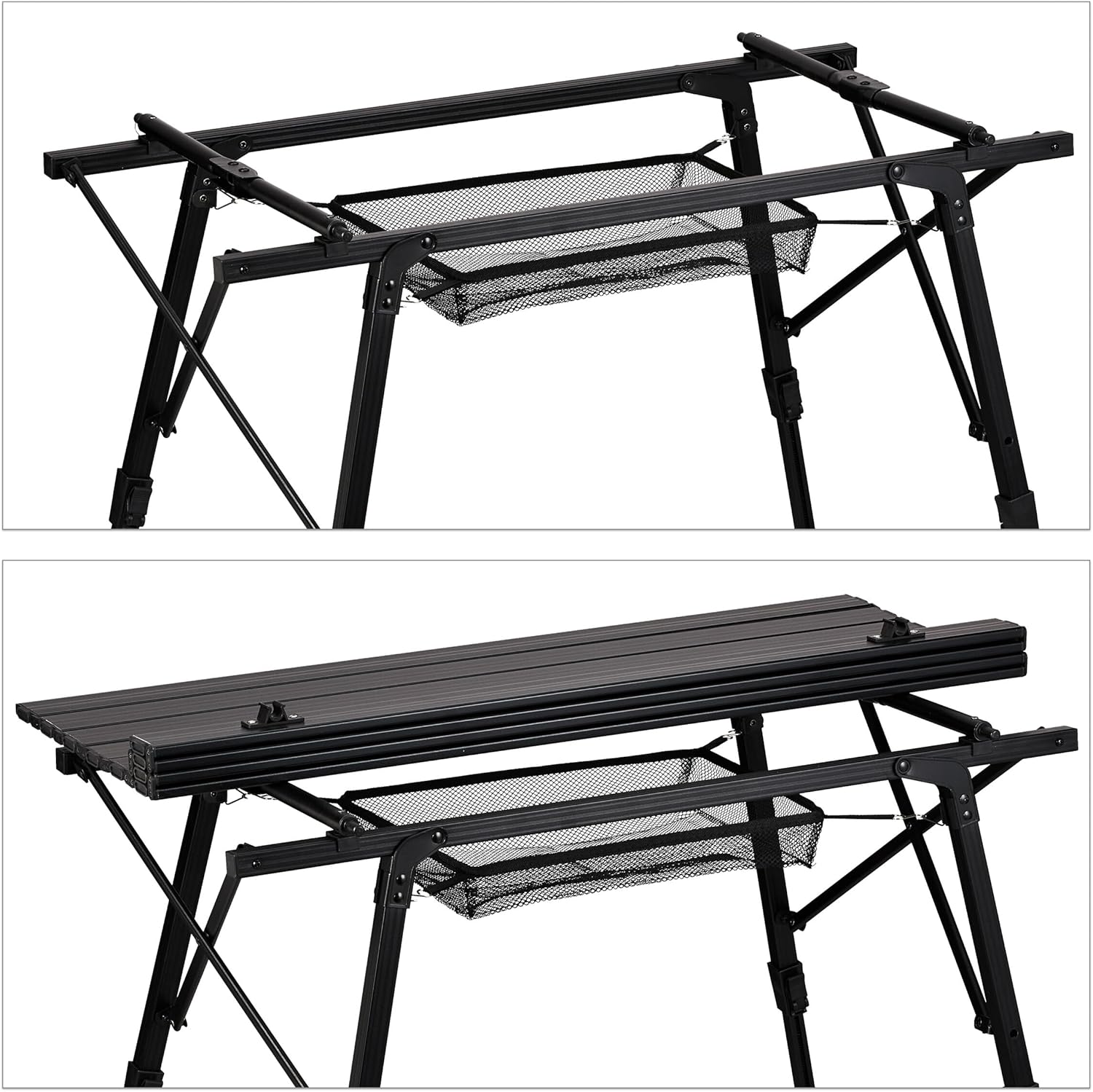 Relaxdays Folding Camping Table, Height-Adjustable, Aluminium, Foldable Aluminium Multifunctional Table, Black