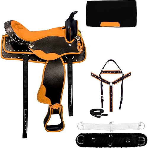 Synthetic Western Barrel Racing Horse Saddle Light Weight Horse Saddle All Accessory Included Size : 10"