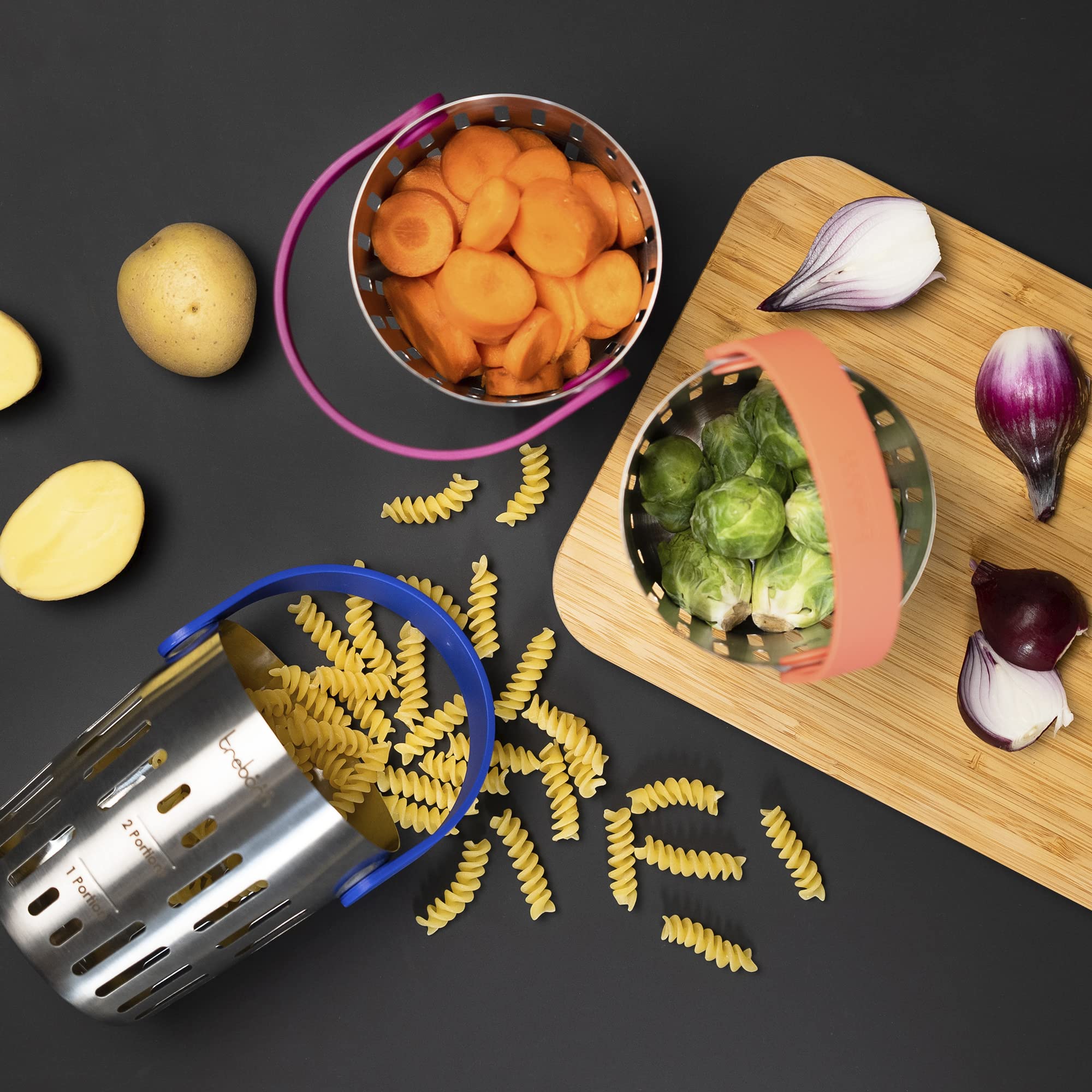 Trebonn - CookinPodPRO Coral - Cesta de cocción de acero inoxidable. Ideal para cocinar pasta, para cocciones al vapor y para freír.