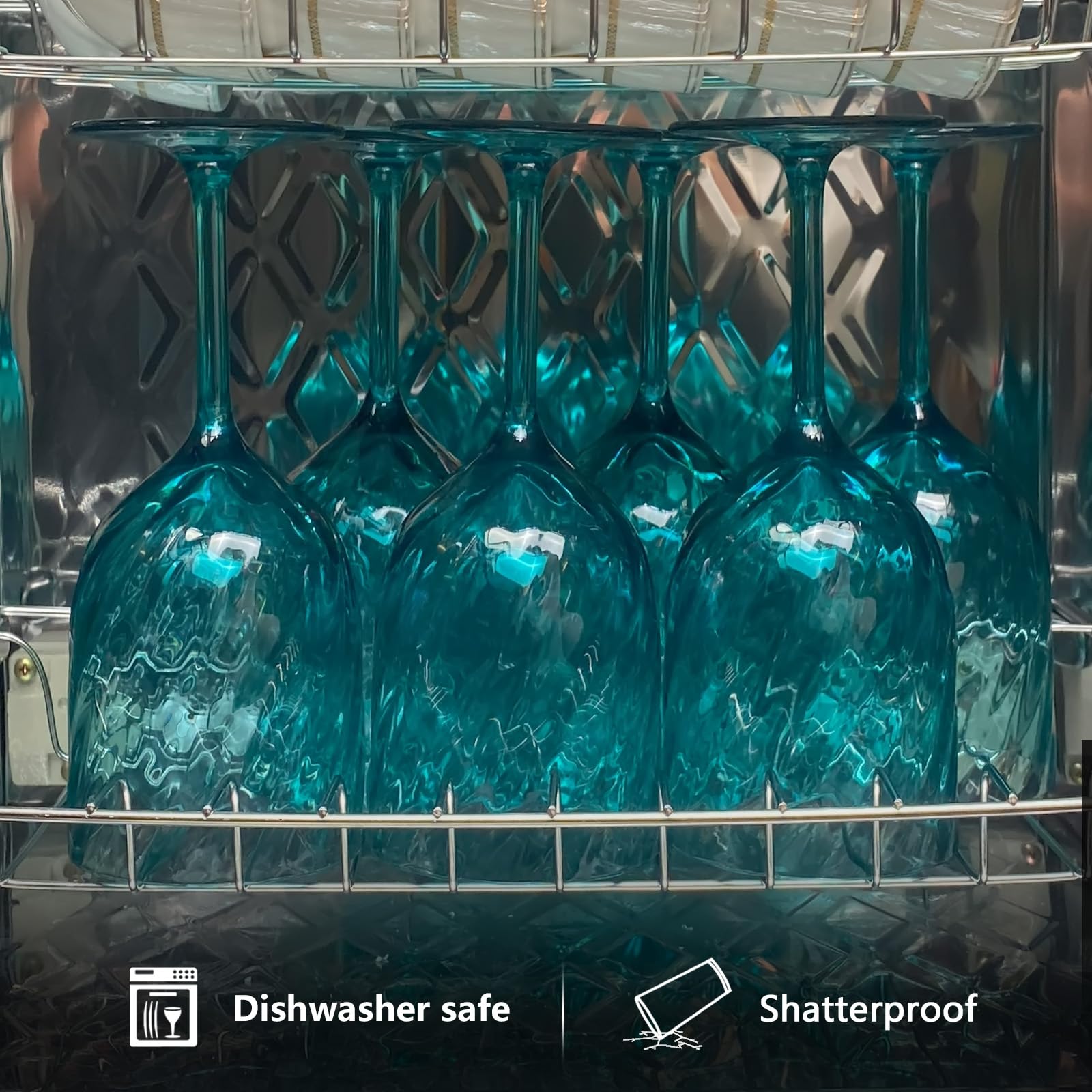 Lot de 6 verres à vin en plastique incassables en acrylique de 425 ml, réutilisables et colorés, empilables, passent au lave-vaisselle, sans BPA, parfaits pour les fêtes (cyan, 425 ml)