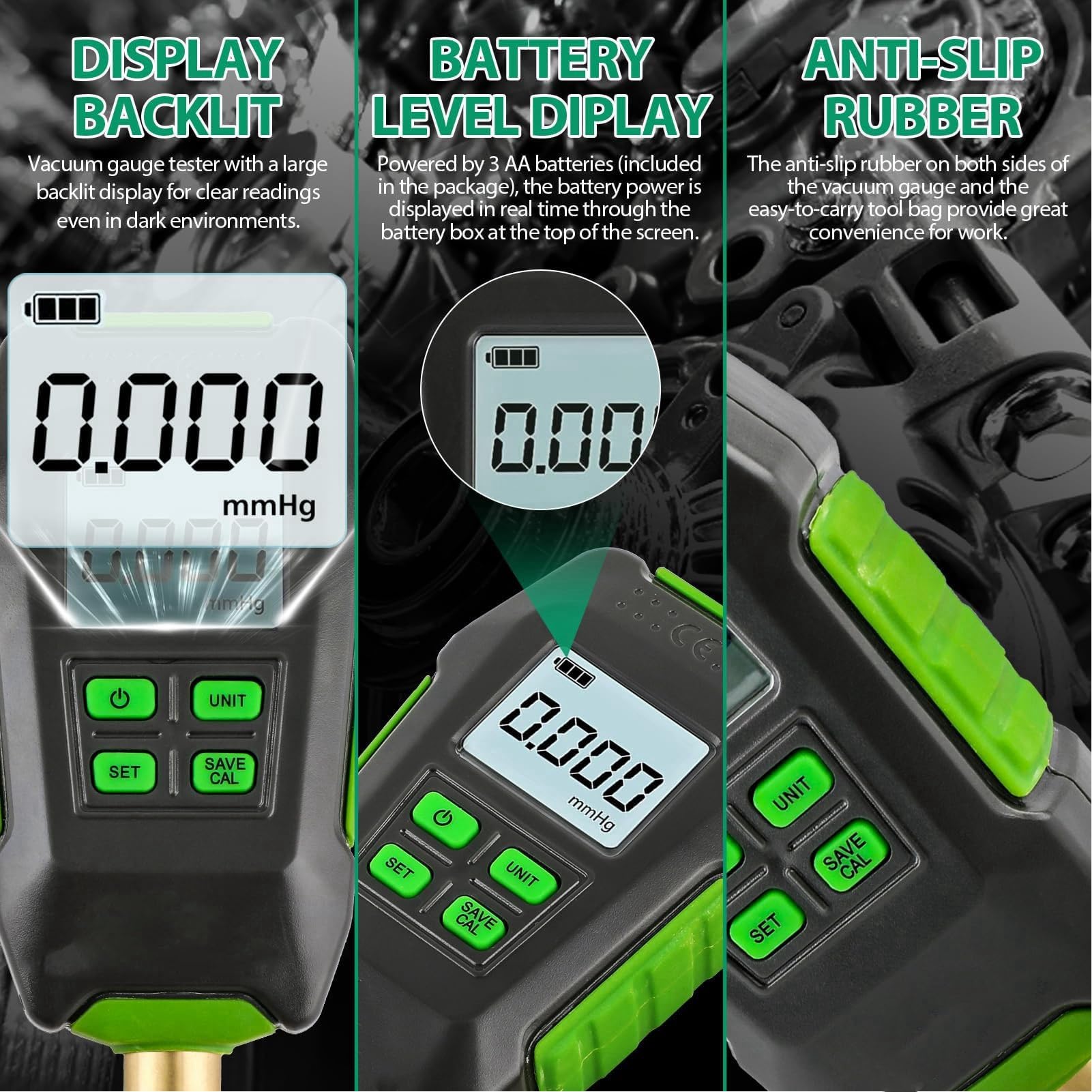 Fabater Medidor de Vacío Digital, Interfaz 20UNF de 7/16 Pulgadas, Medidor de Micras de Vacío con Pantalla Retroiluminada con Conector de Extensión para Entornos Atmosféricos