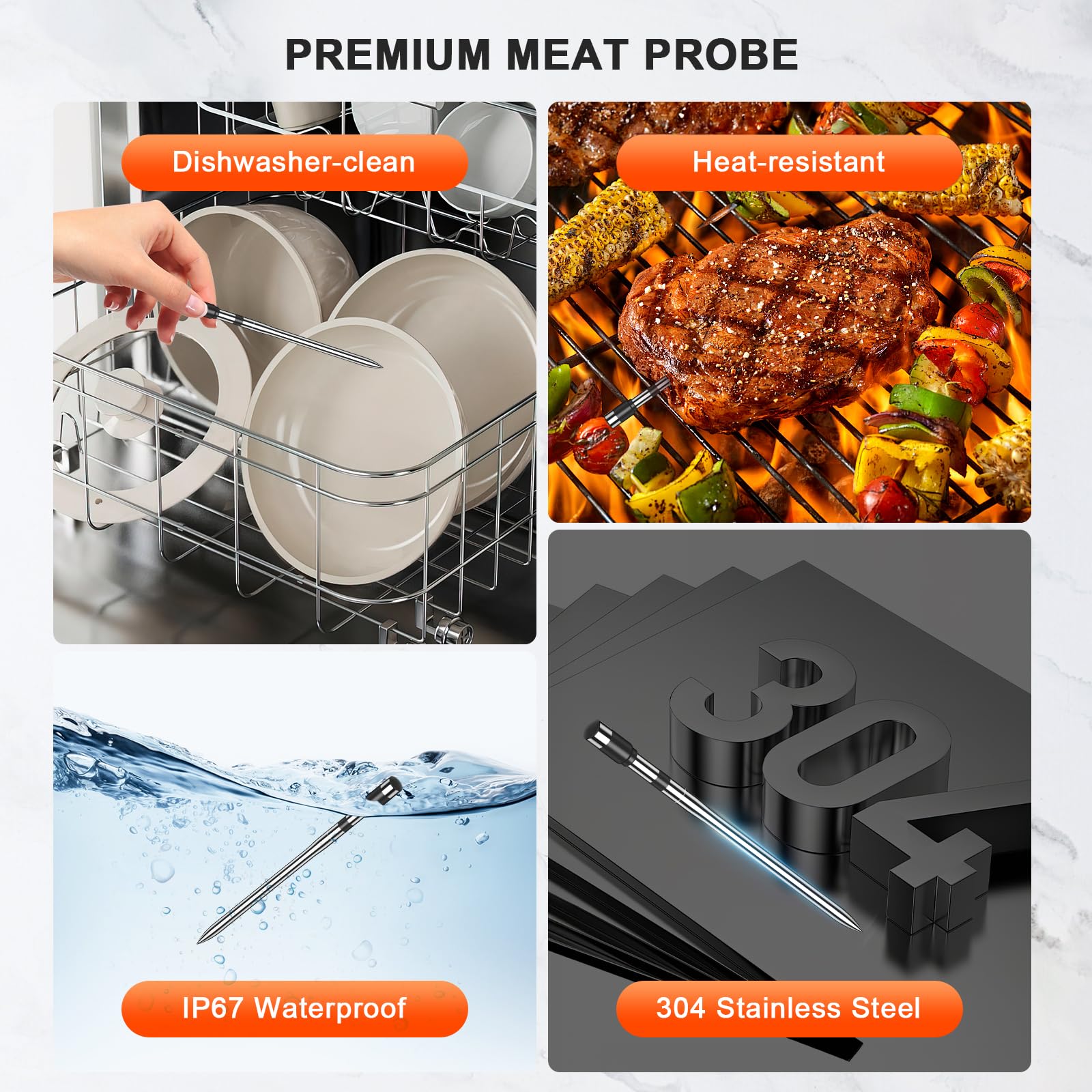 Wireless Meat Thermometer Digital - 800FT Bluetooth Food Thermometer for Cooking, NIST Certified Accuracy, Standalone Base Dual Probes for Grill BBQ Oven Smoker