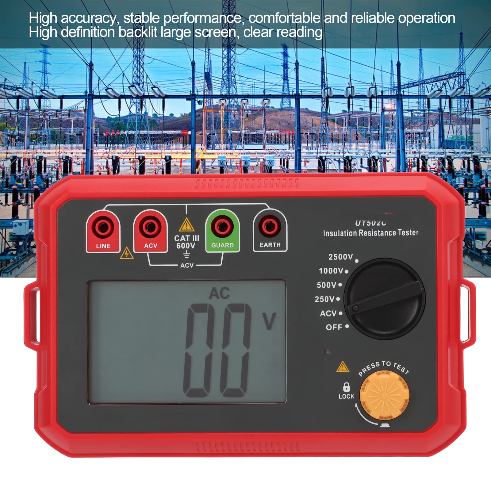 UT502C Miernik Rezystancji Izolacji, Cyfrowy Detektor Wycieków ABS 250 V 500 V 1000 2500, Podświetlany Ekran Automatyczny Alarm Automatyczne Wyłączanie Zasilania dla Elektryków Testowanie