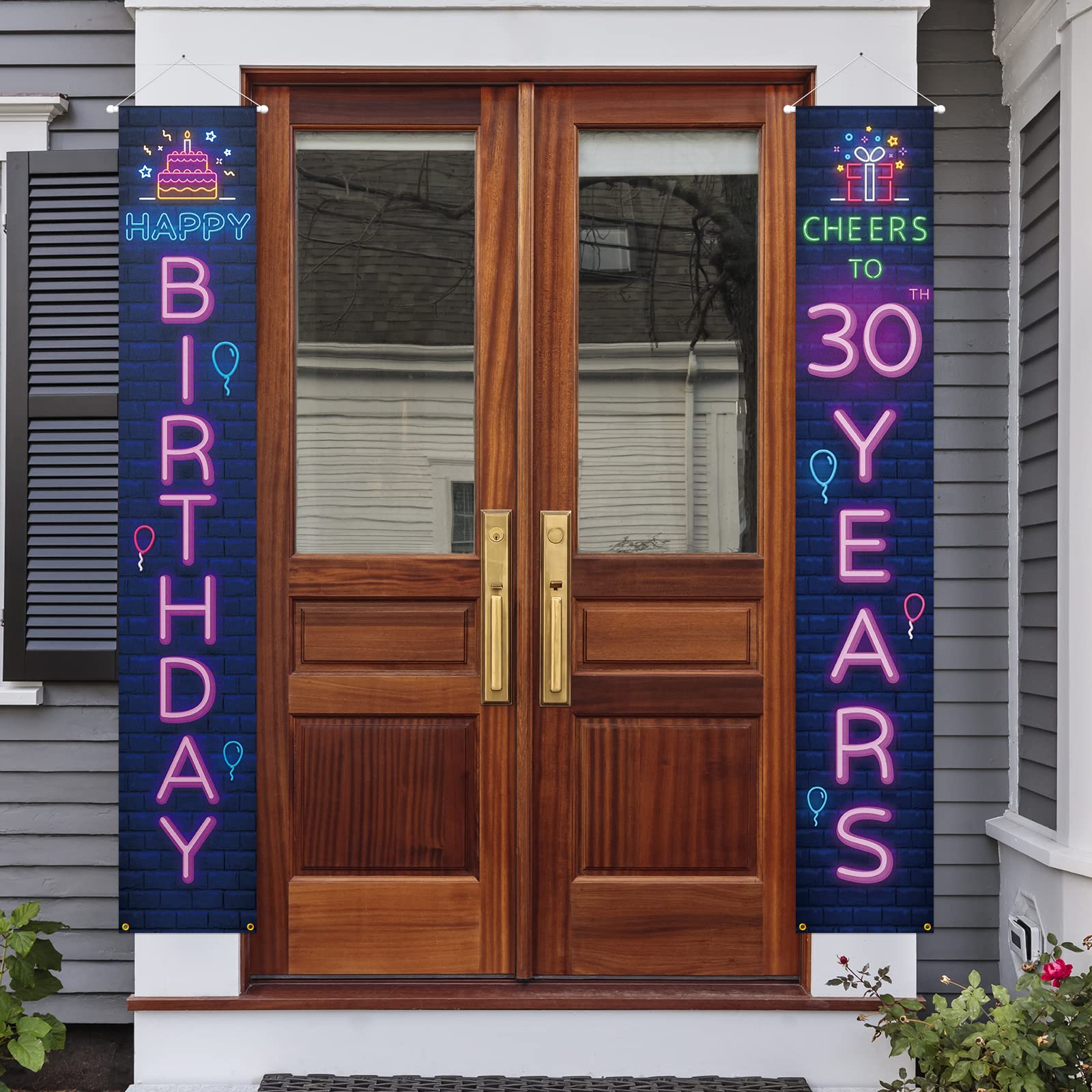 Neno Glow Happy 30th Birthday Porch Sign Door Banner Decor Colorful – Cheers to 30 Years Old Birthday Party Theme Decorations for Men Women Supplies